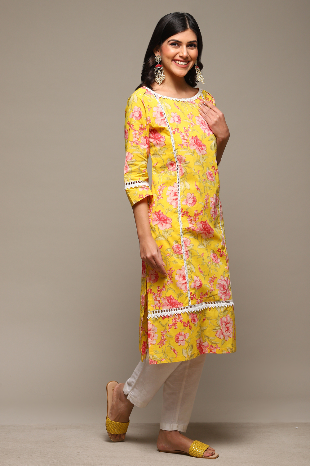 Pink Cotton Straight Printed Kurta image number 3