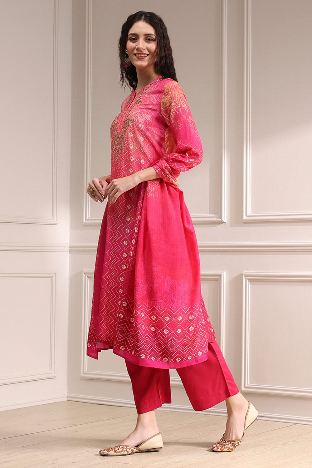 Turquoise Printed Straight Suit Set image number 3