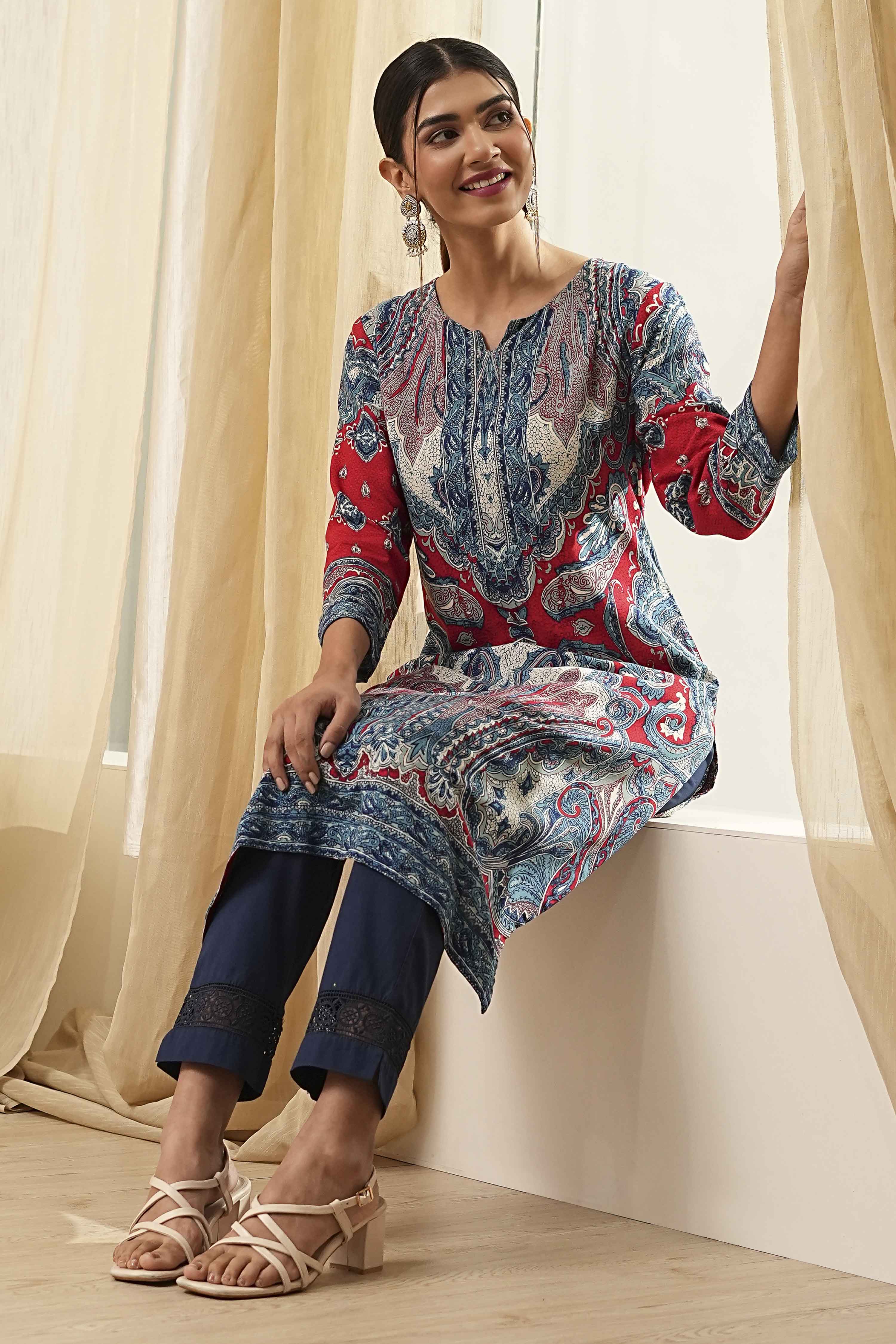 Pink Printed Straight Kurta image number 0