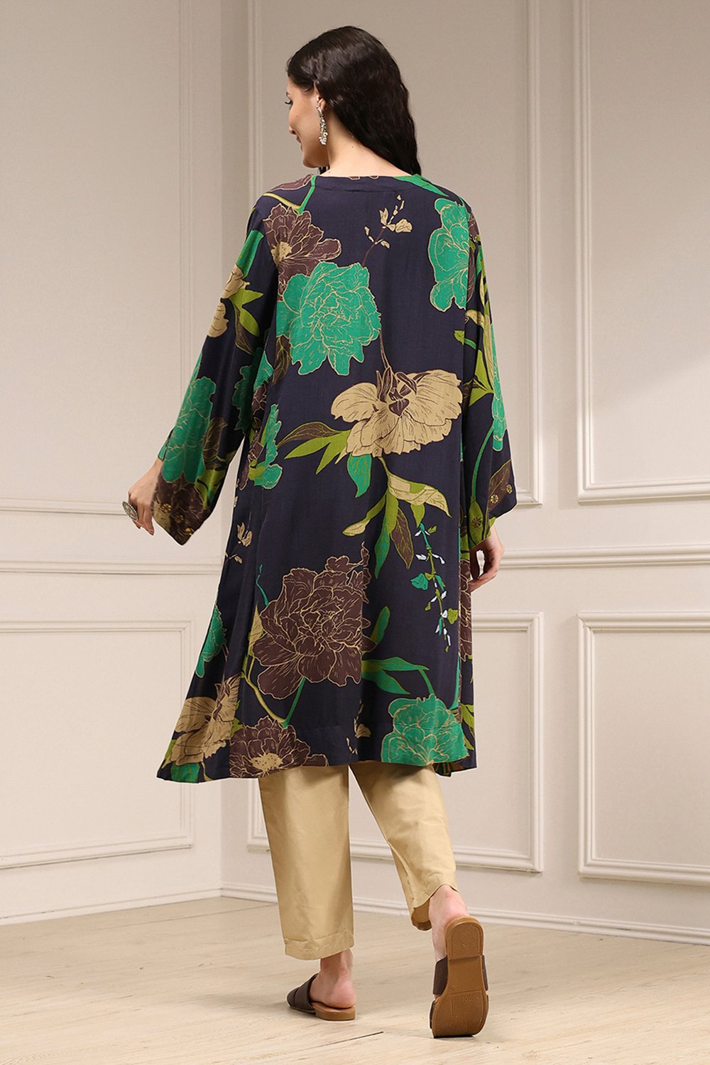 Charcoal Viscose Rayon A-Line Printed Kurta image number 2