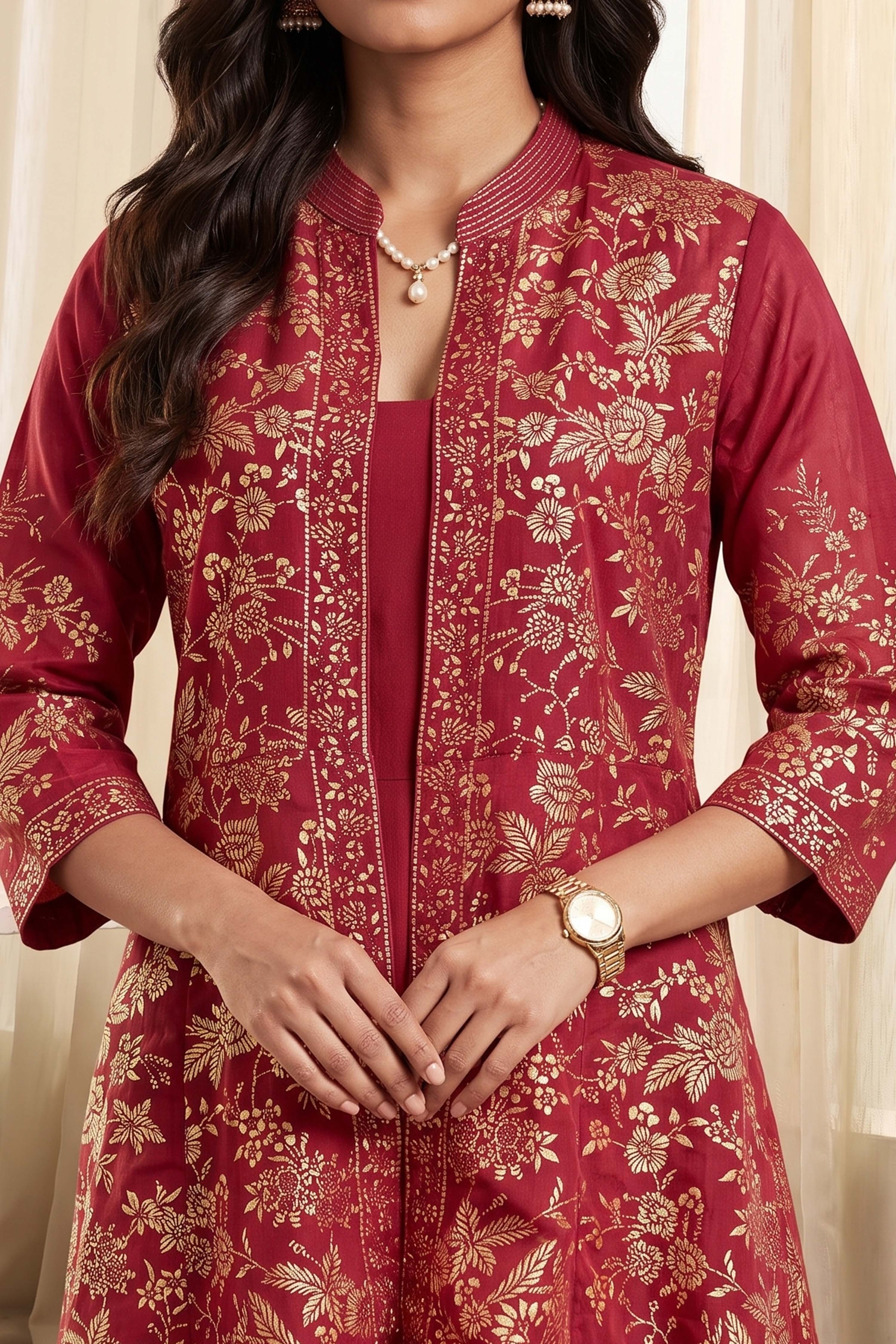 Green Maroon Polyester Straight Dress image number 1