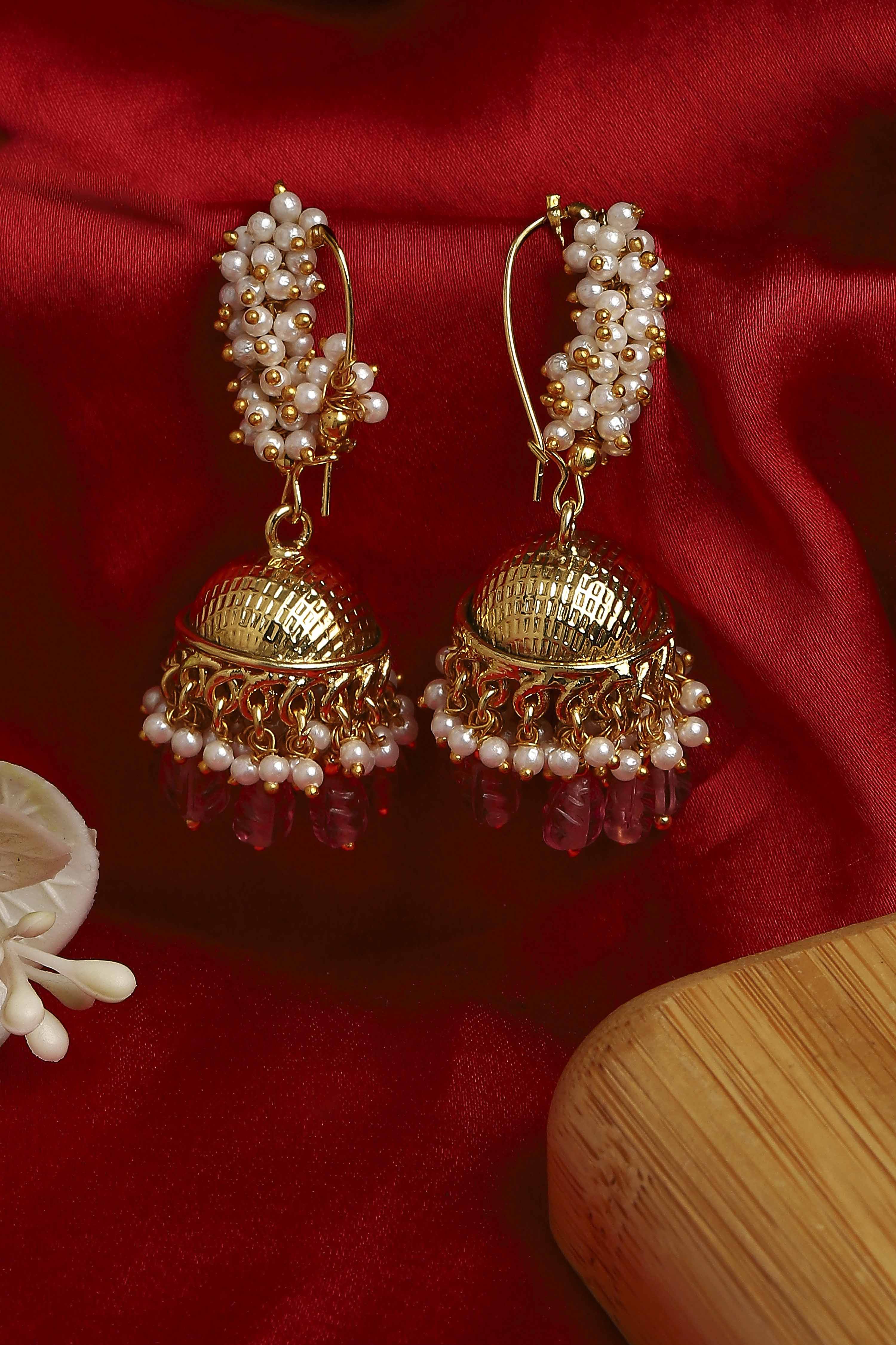 Dark Pink Brass Jhumka image number 0