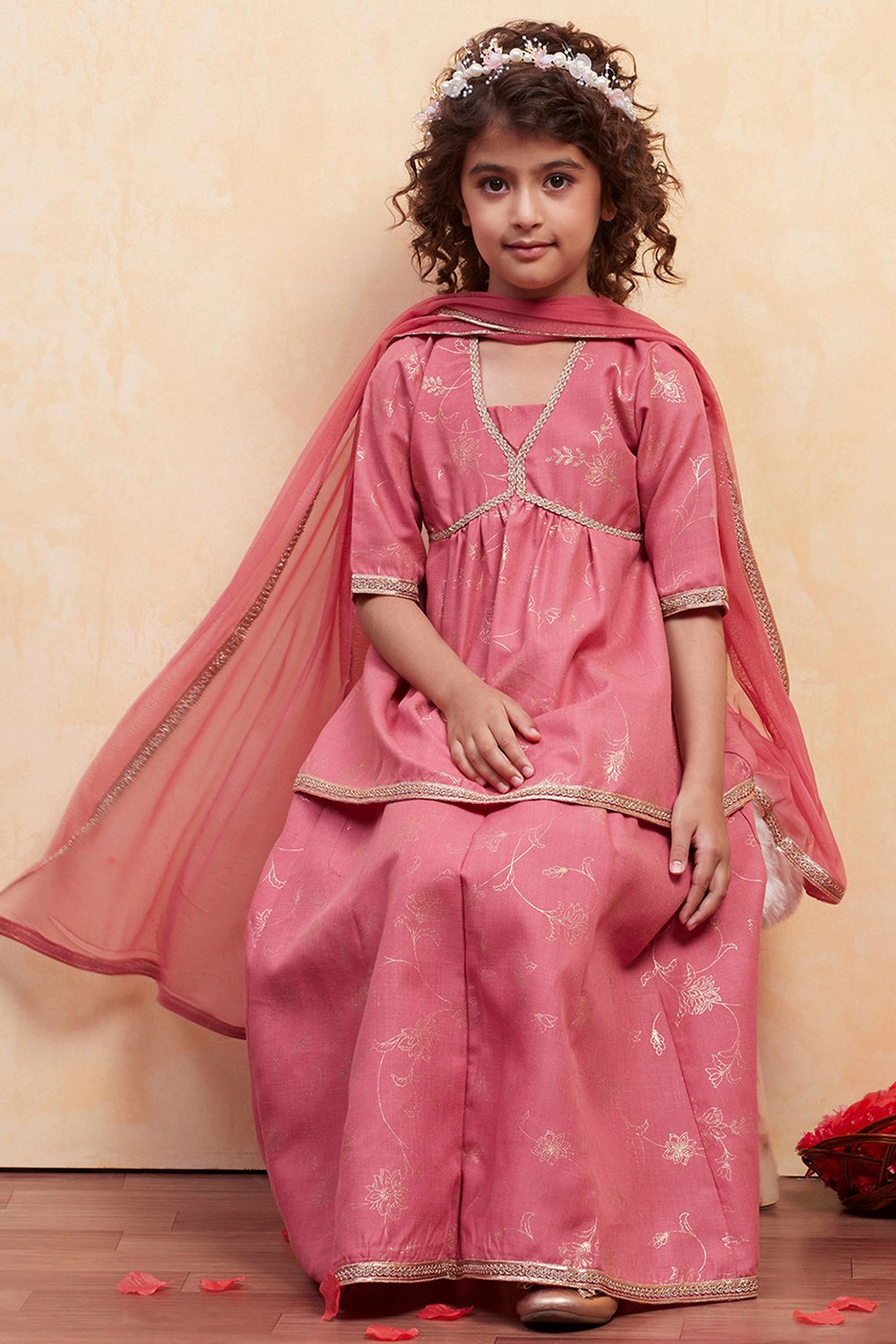 Blush Pink Polyester Peplum Lehenga Set image number 0