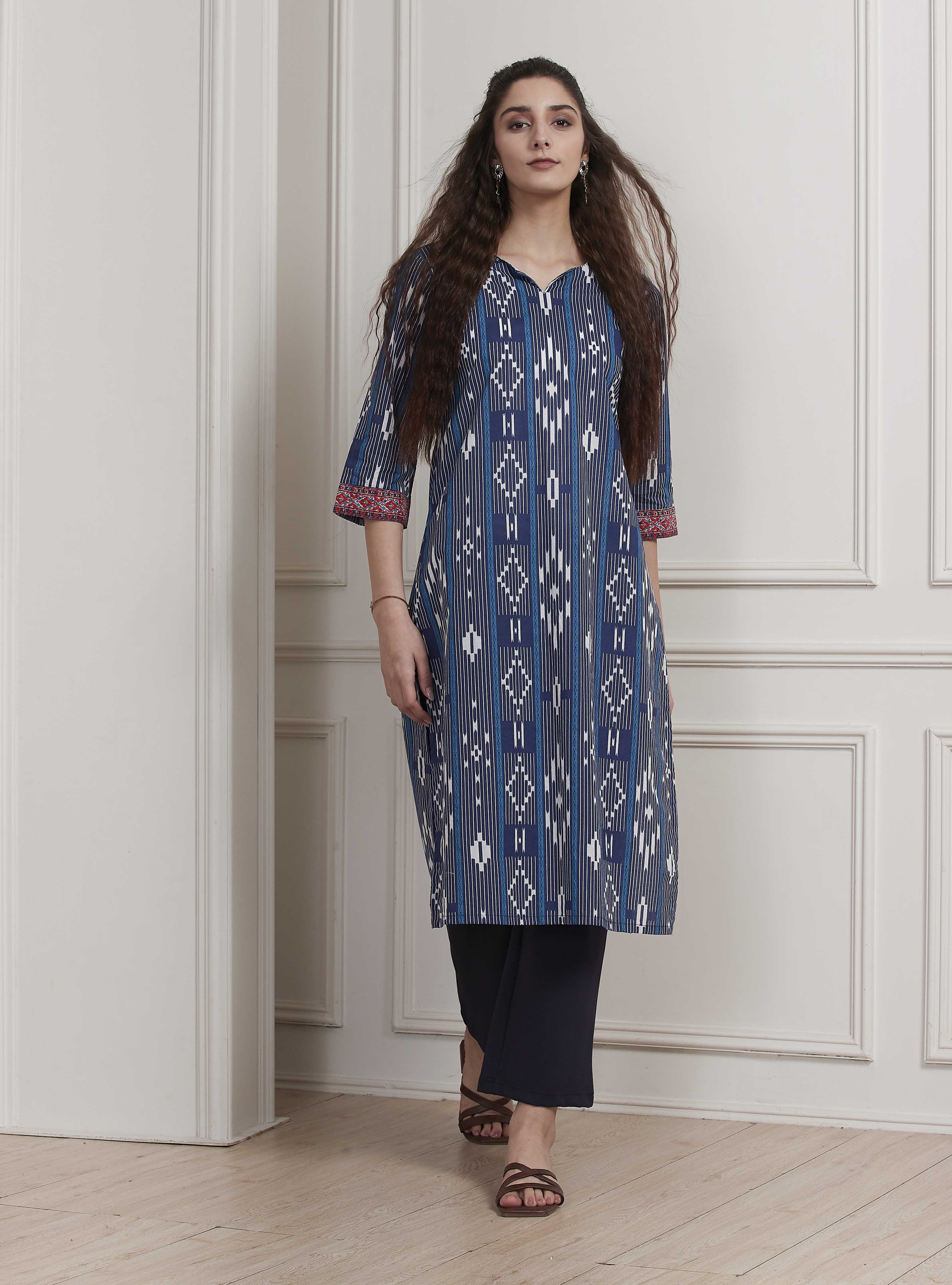 Green Cotton Printed Straight Kurta image number 5