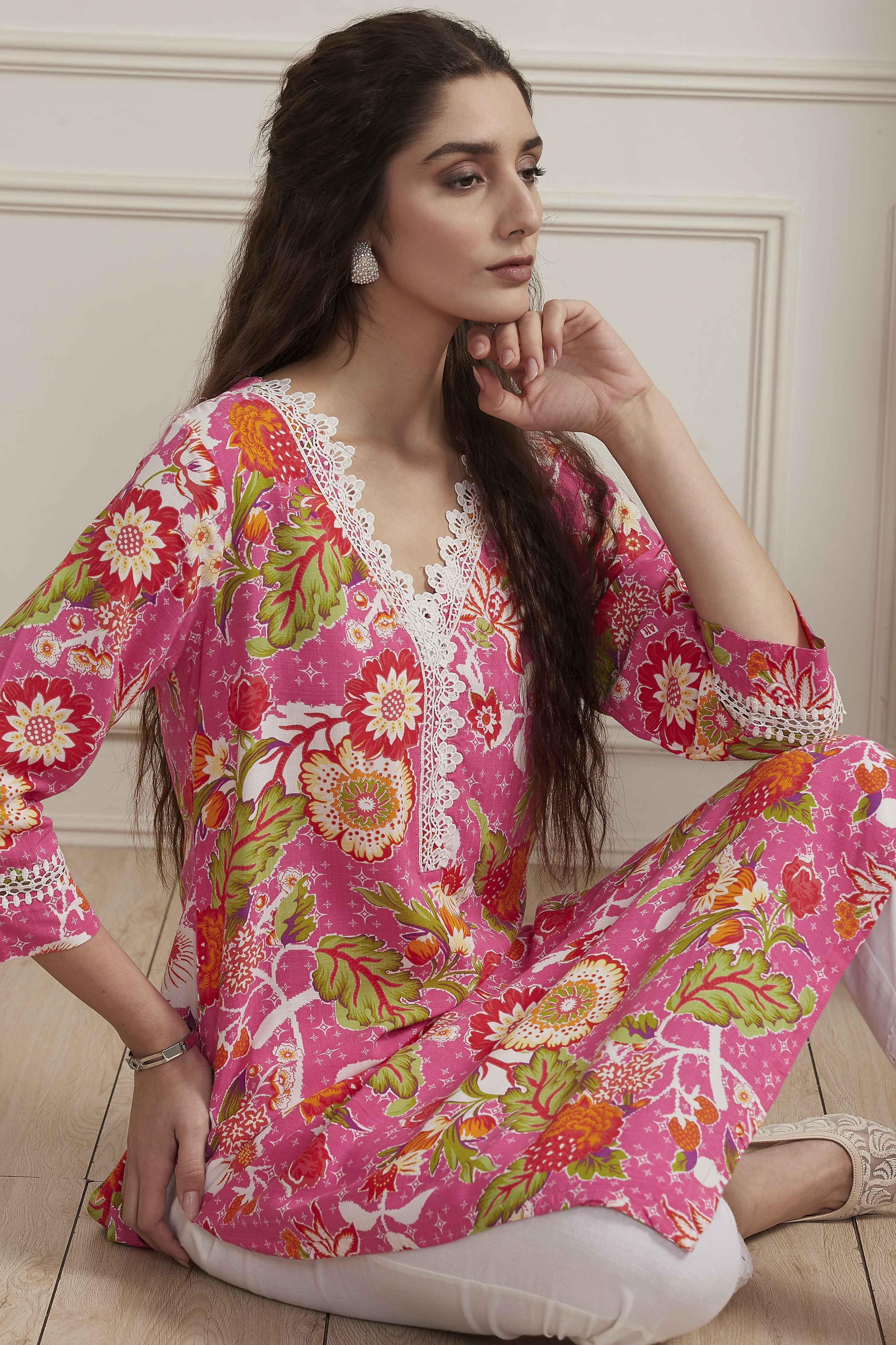 Pink Viscose Rayon Straight Kurta image number 5