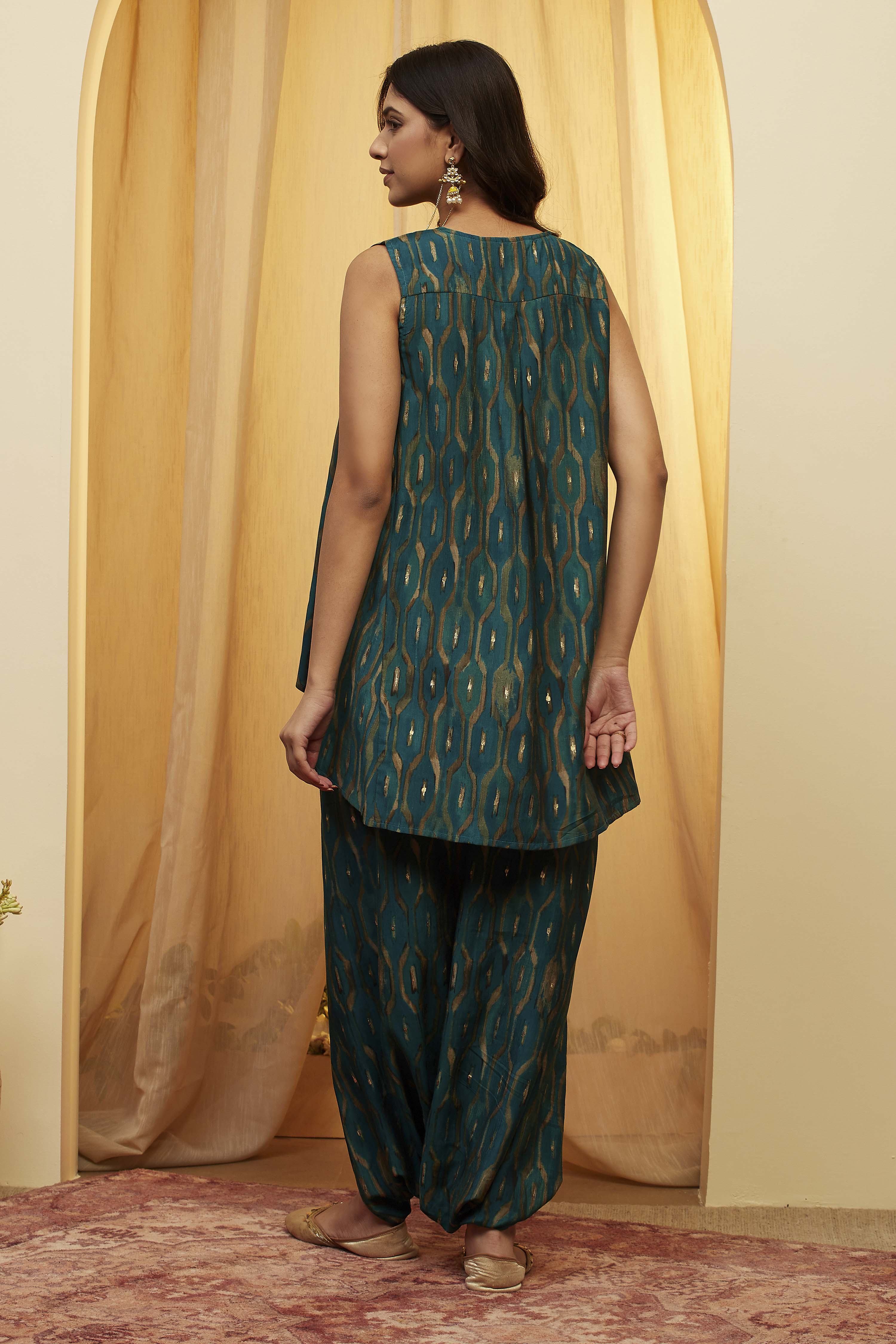 Teal Viscose Blend Straight Kurta Pants Set image number 4