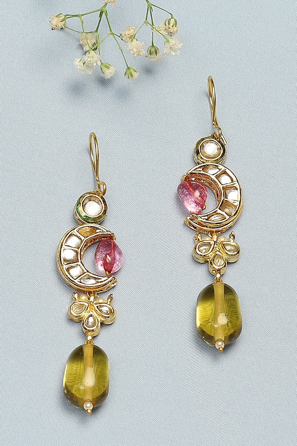 Yellow & Pink Brass Earrings image number 0