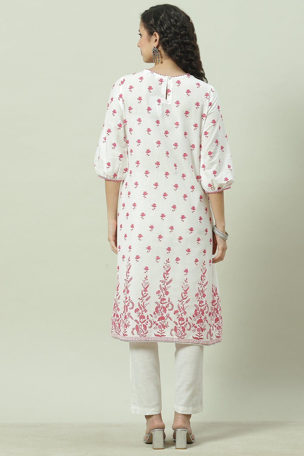 Sky Blue Cotton Straight Kurta image number 4