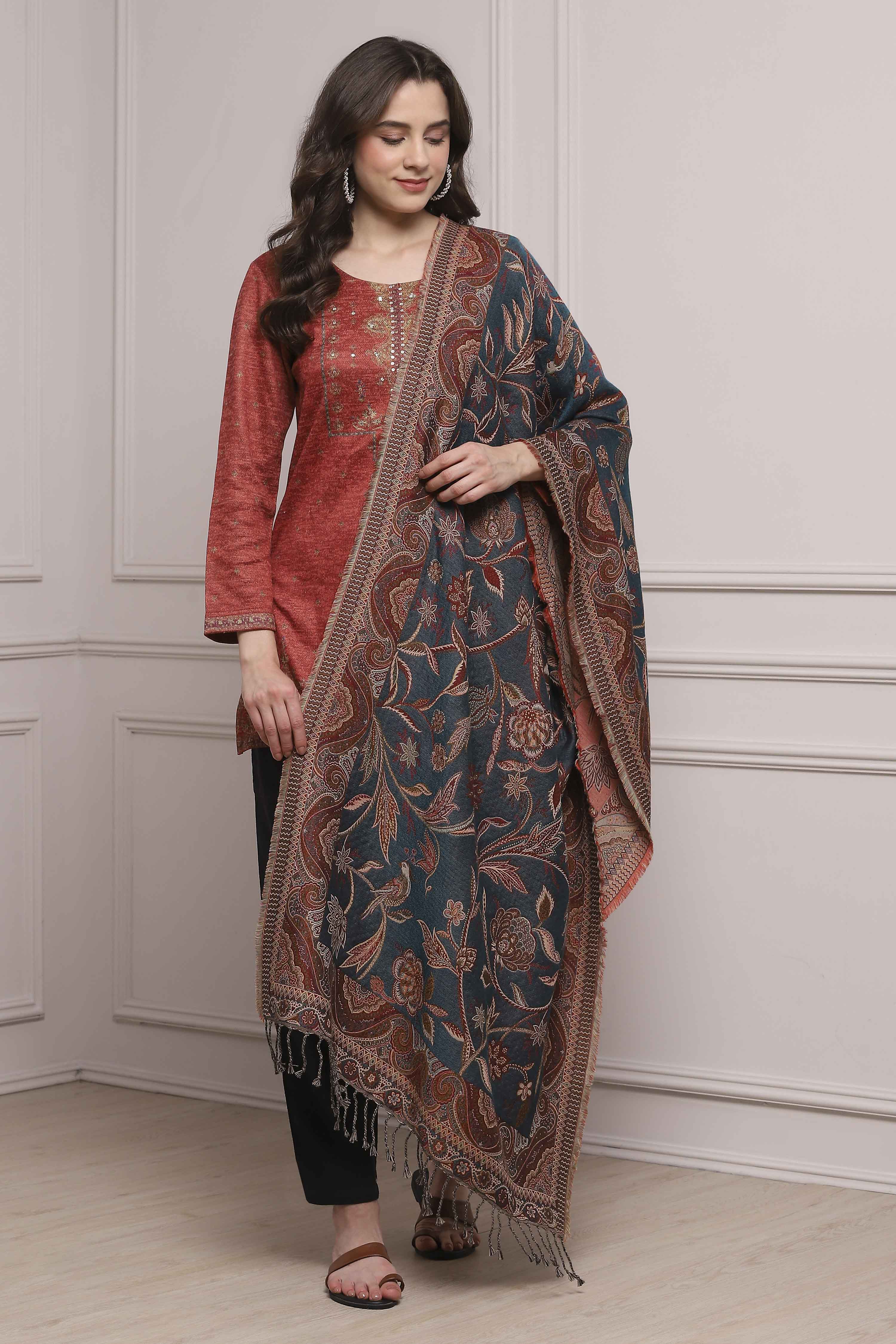 Black Cotton Blend Yarndyed Stole image number 1