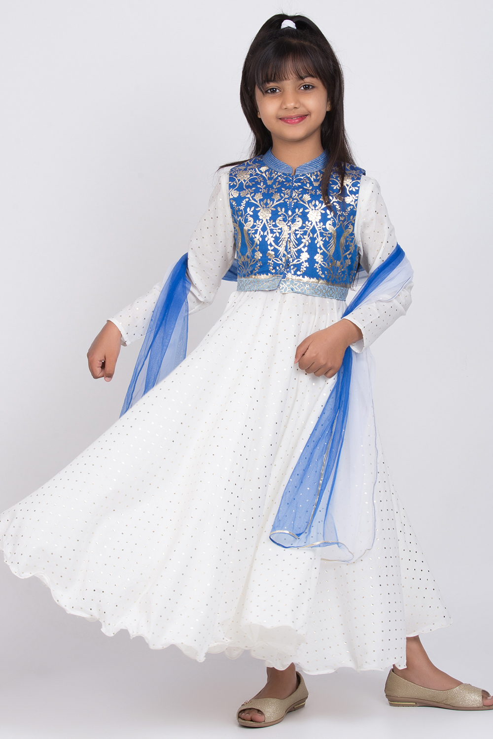 Off White Cotton Anarkali Kurta Churidar Suit Set image number 2