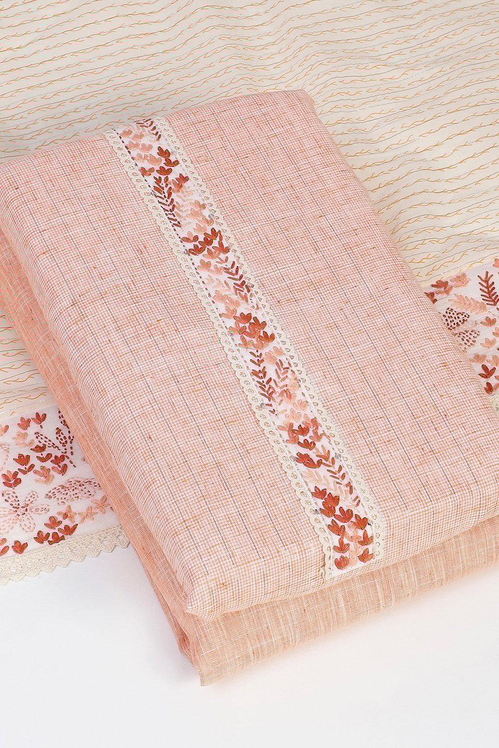 Peach Cotton Unstitched Suit Set image number 5
