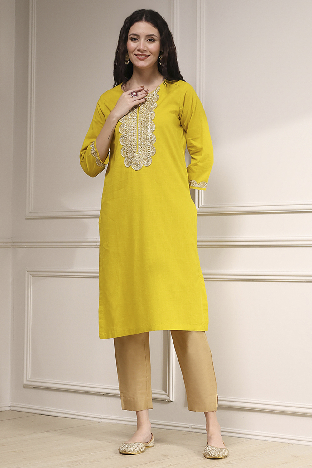 Fuchsia Cotton Straight Solid Kurta image number 5