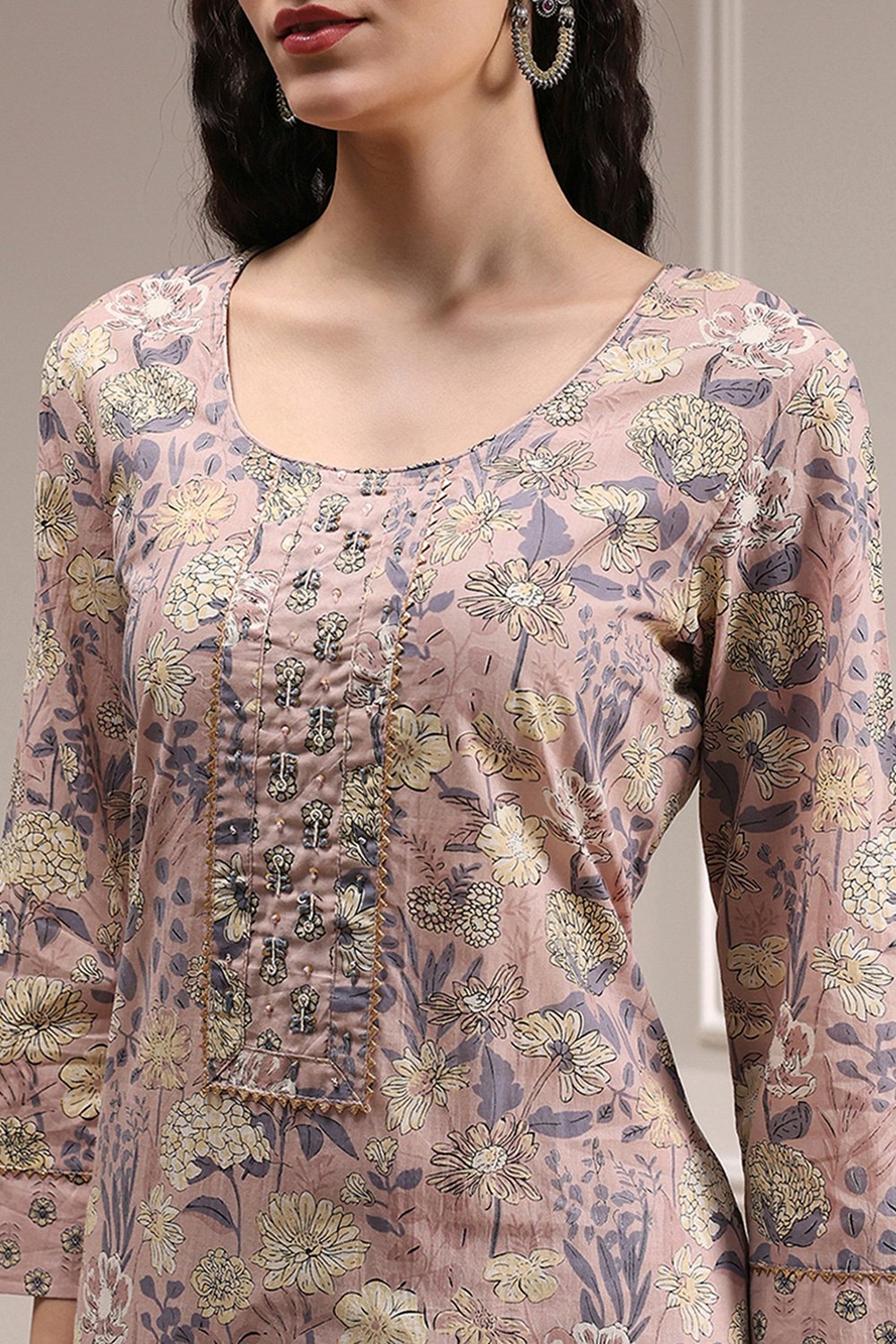 Purple Cotton Printed Embroidered Unstitched Suit Set image number 2