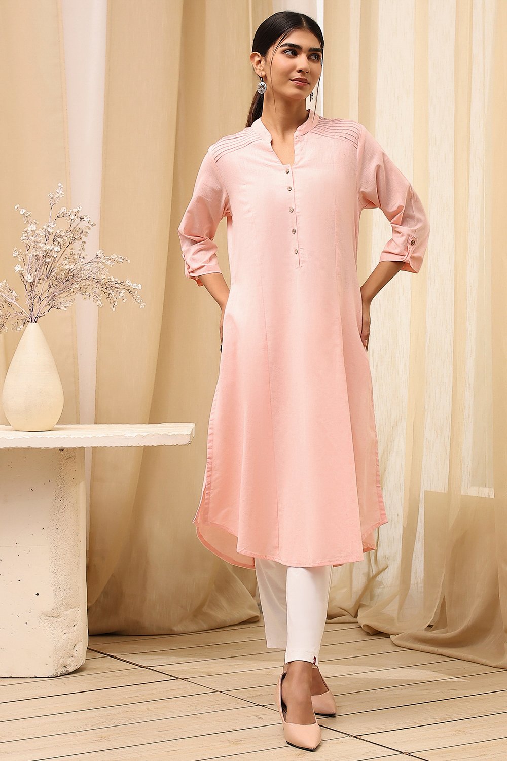 Burgundy Cotton Blend Solid Straight Kurta image number 5