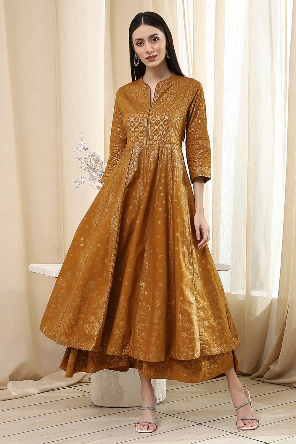 Lavender Cotton Layered Anarkali Dress image number 5