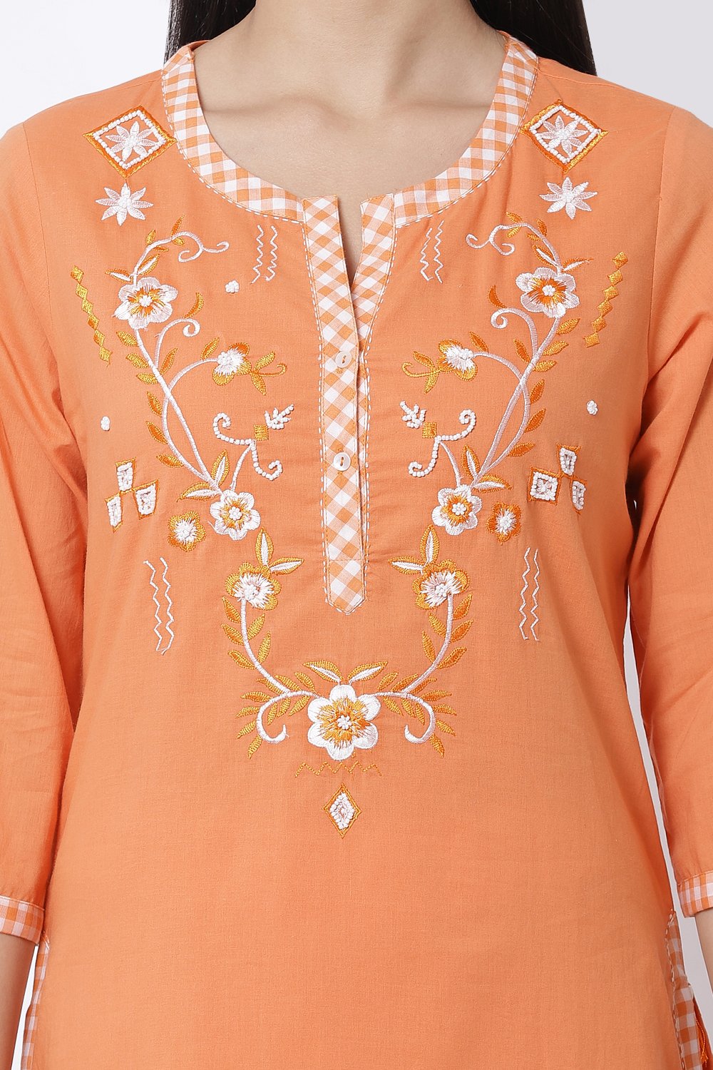 Orange Cotton Short Cotton Kurti image number 1