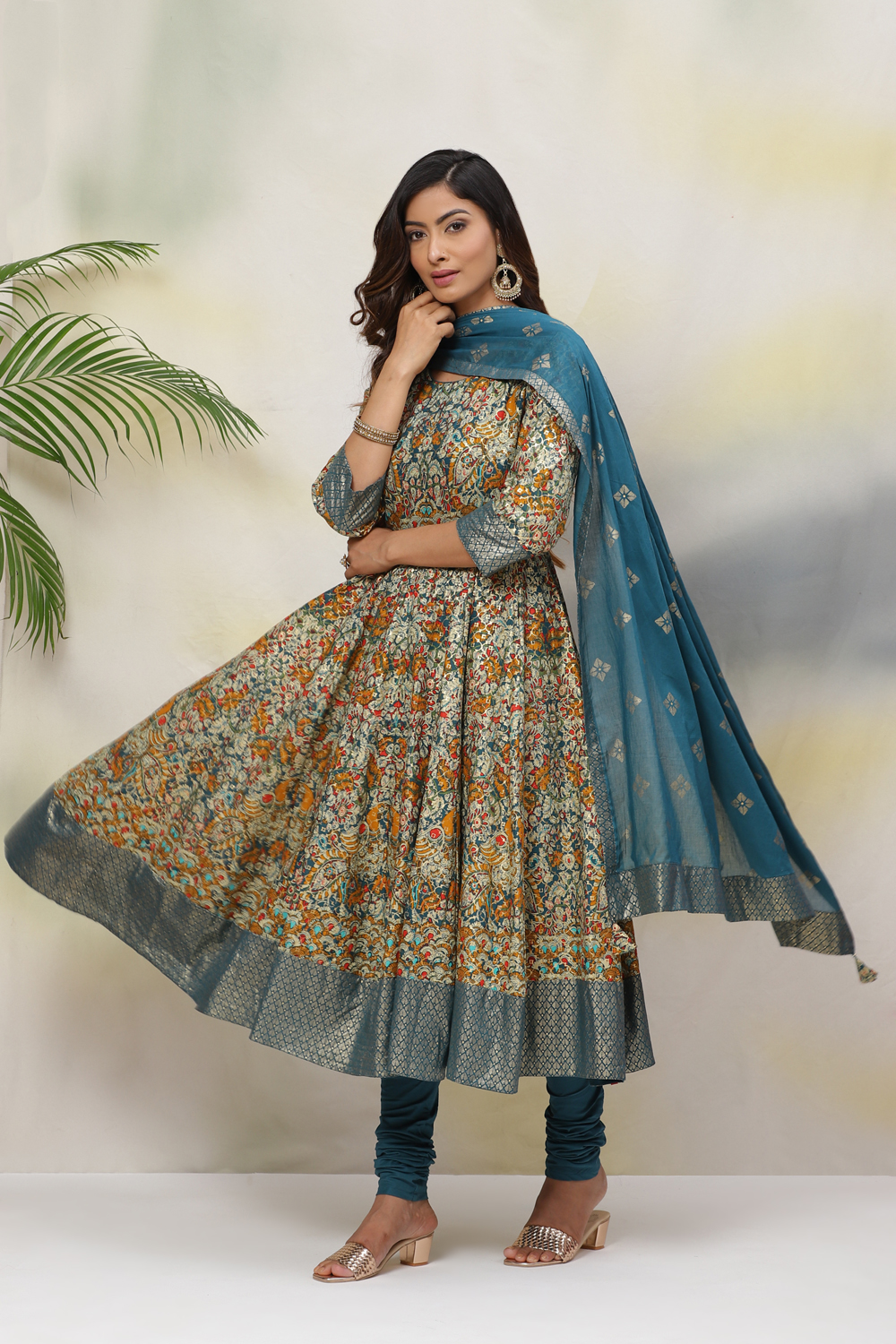 Fuchsia Cotton Anarkali Kurta Churidar Suit Set image number 4