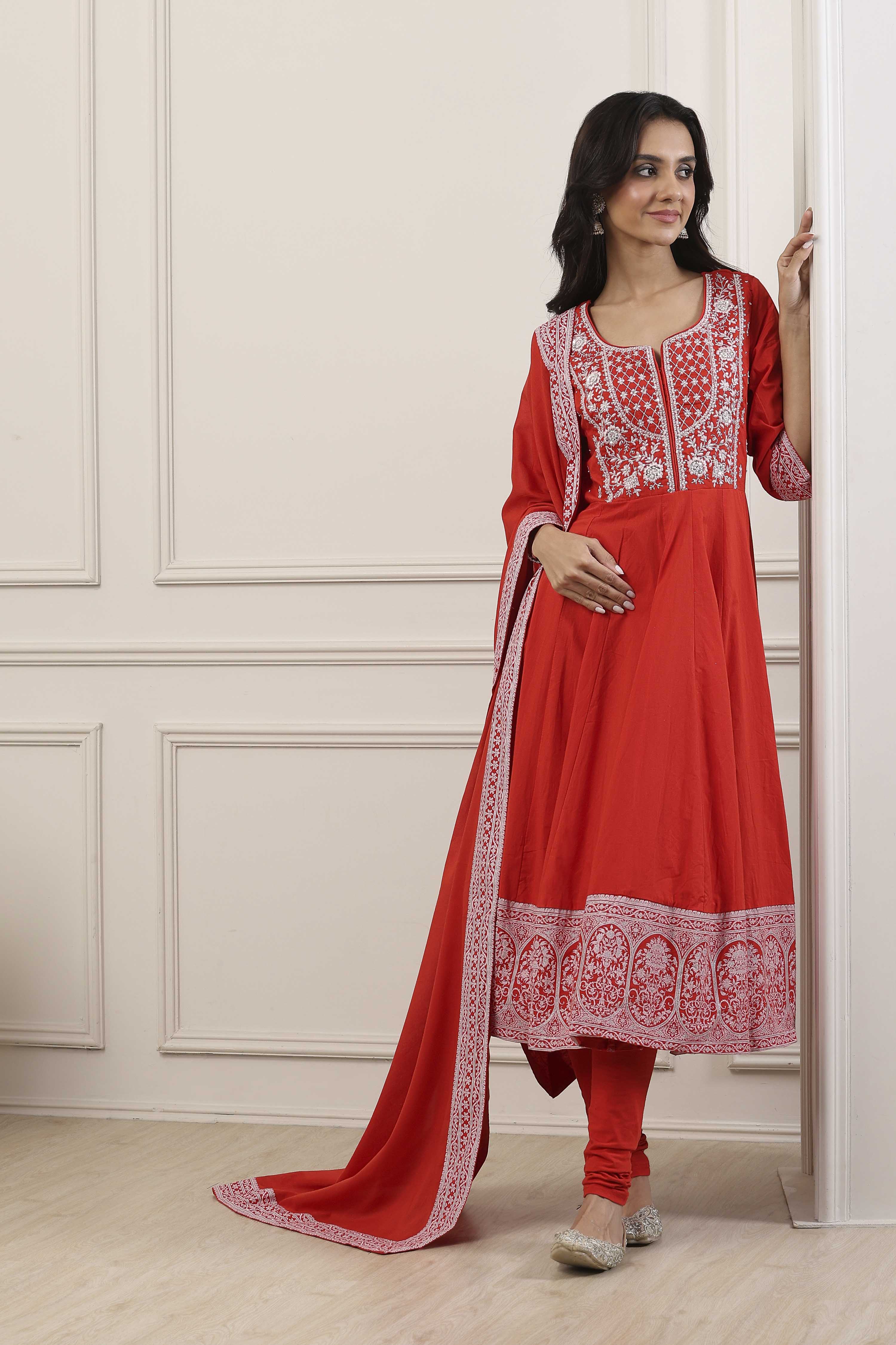 Green Cotton Kalidar Suit Set image number 0