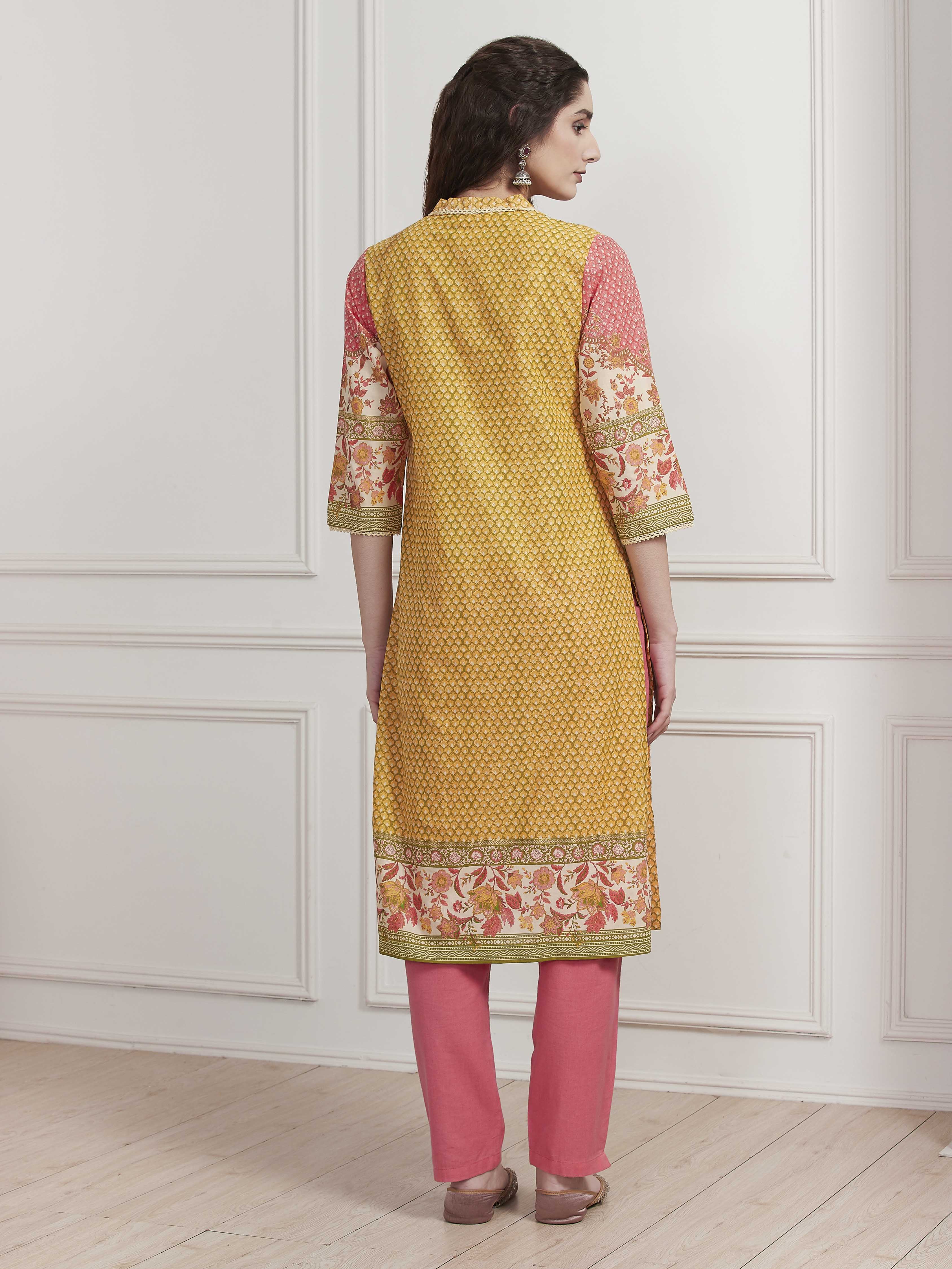 Red Cotton Printed Straight Kurta image number 3