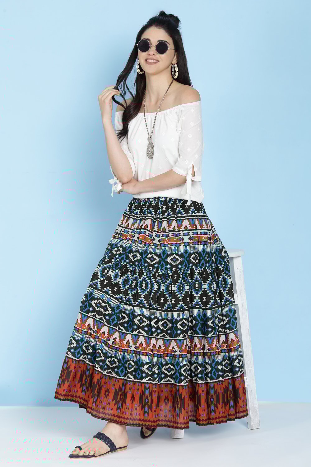 Black Cotton Long Skirt image number 0
