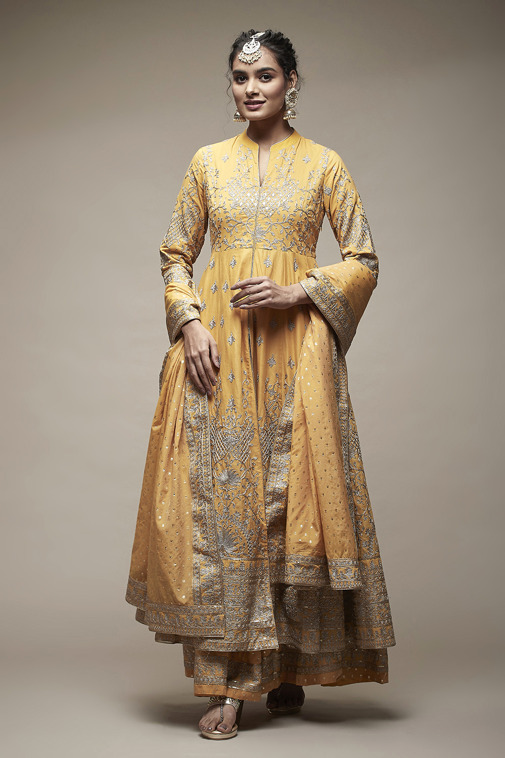 Mustard Cotton Anarkali Suit Set image number 1