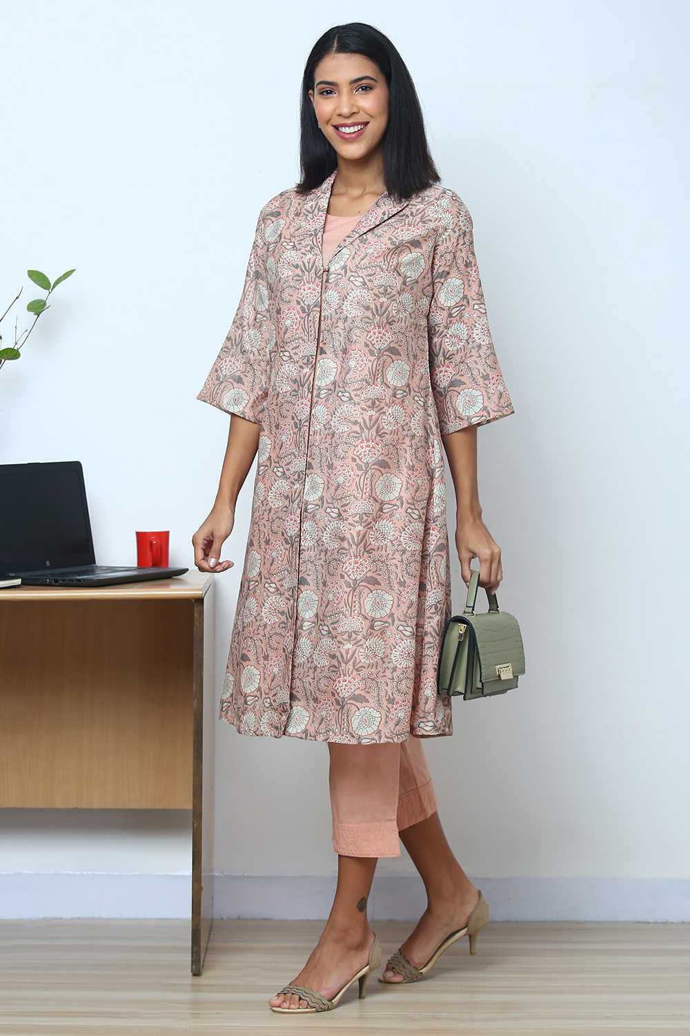 Peach Art Silk Straight Kurta Relaxed Pant Suit Set image number 0