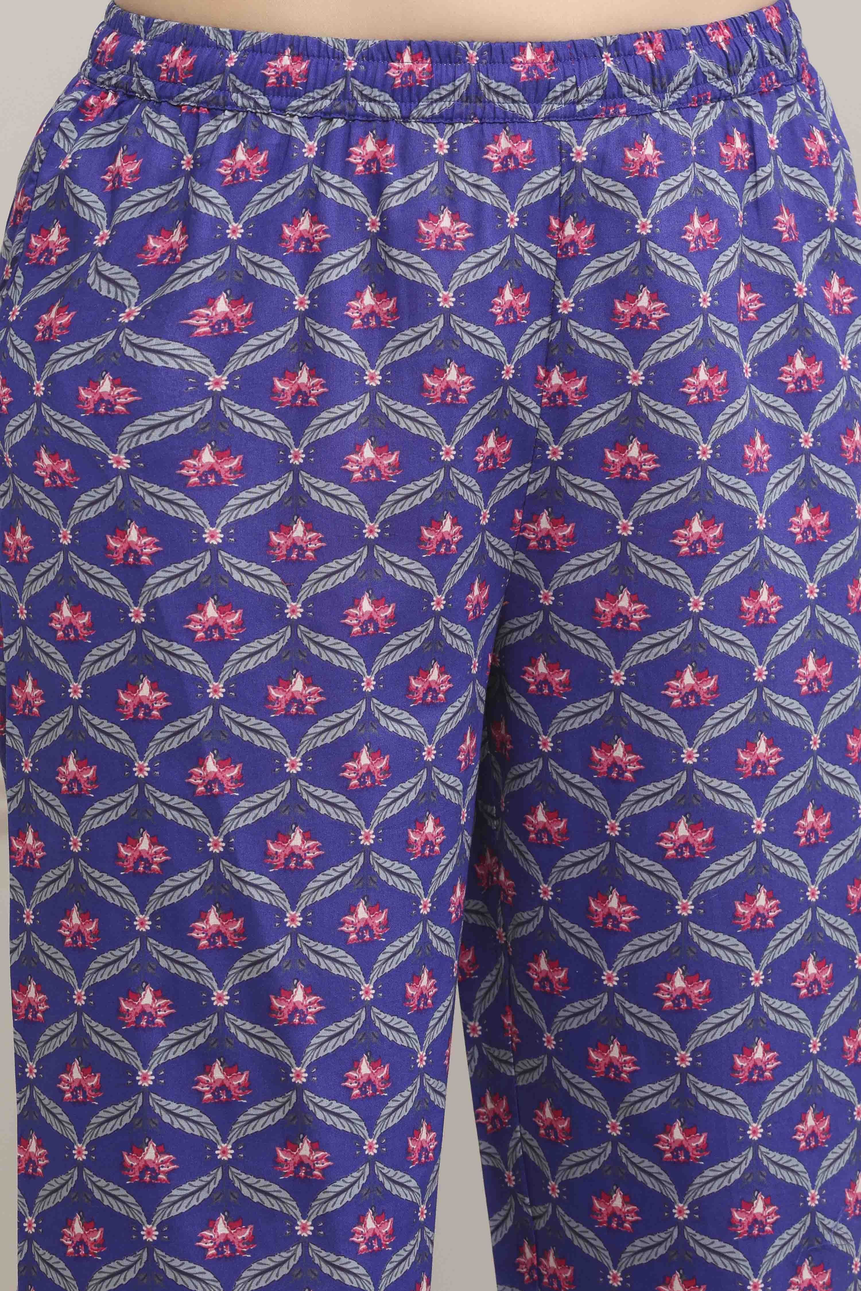 Blue Cotton Straight Suit Set image number 2