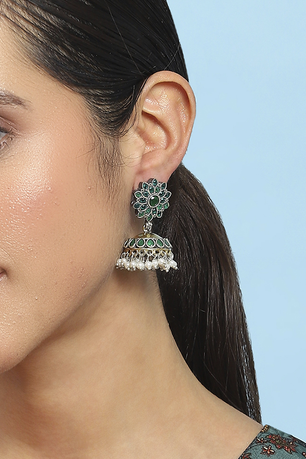 Green Brass Jhumka image number 1