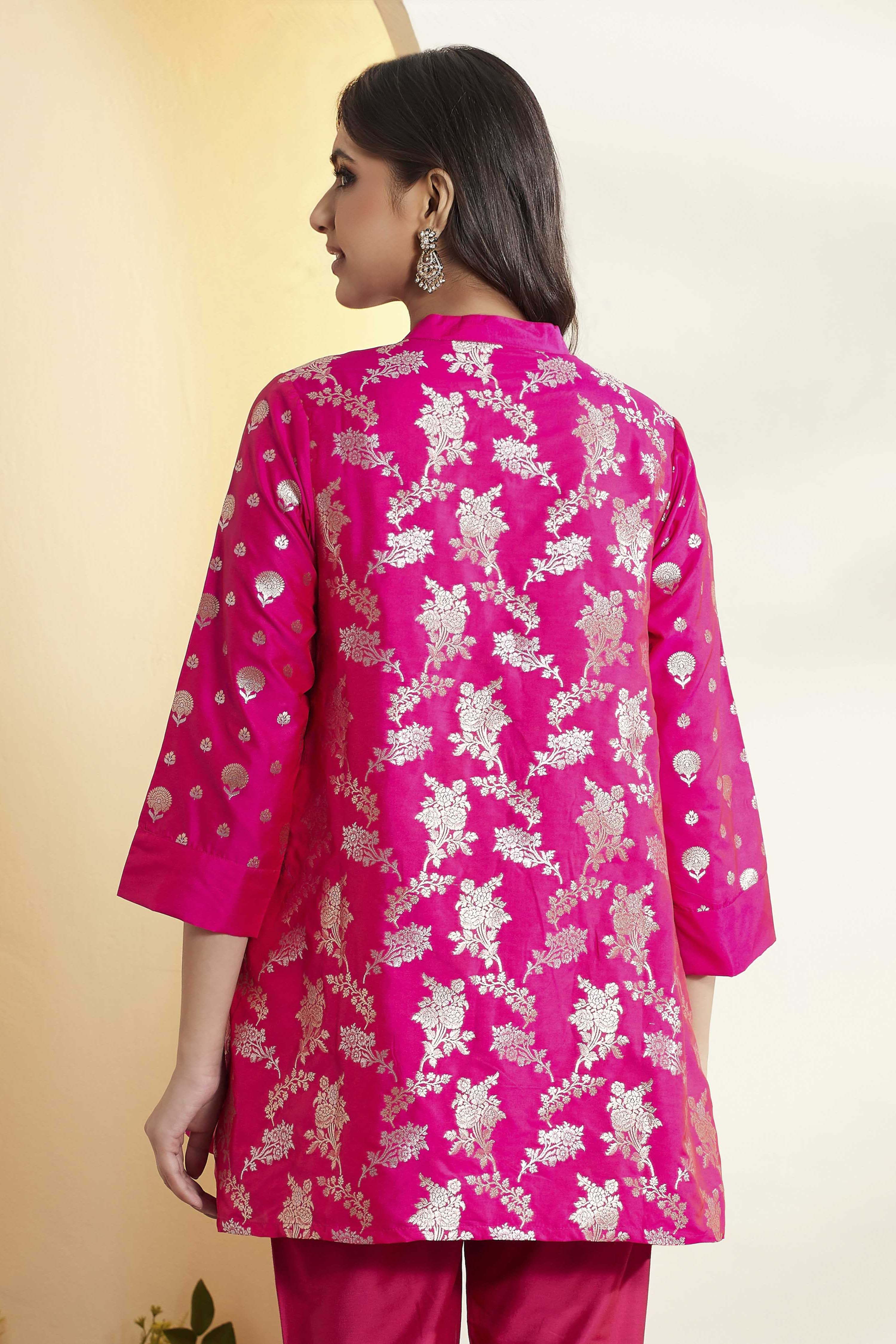 Pink Poly Viscose Yarndyed A-Line Shirt image number 5