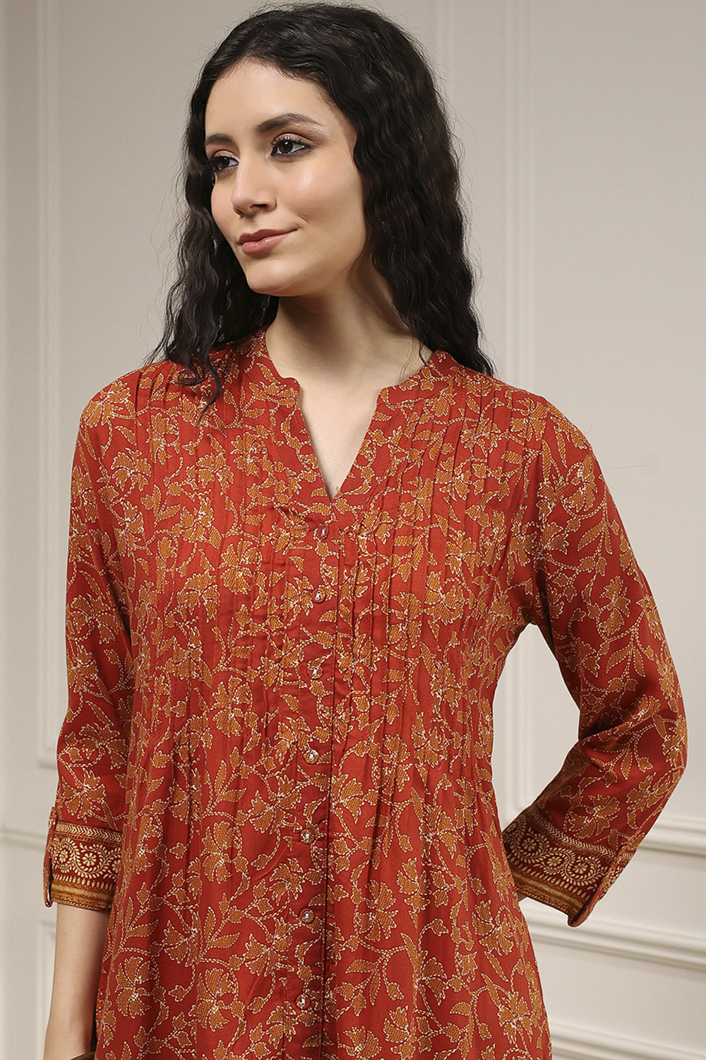 Rust Viscose Rayon Relaxed Printed Shirt image number 1