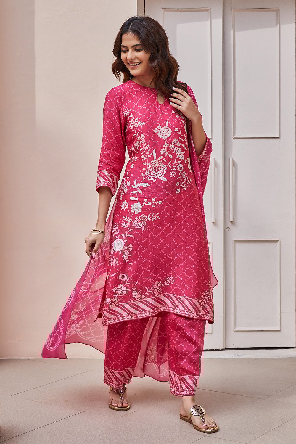Indigo Rayon Straight Suit Set image number 4