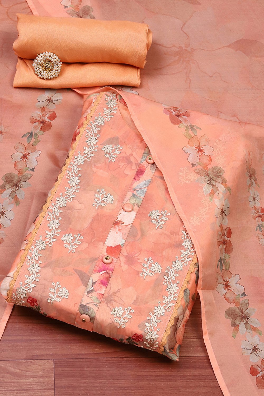 Purple Muslin Unstitched Suit Set image number 0