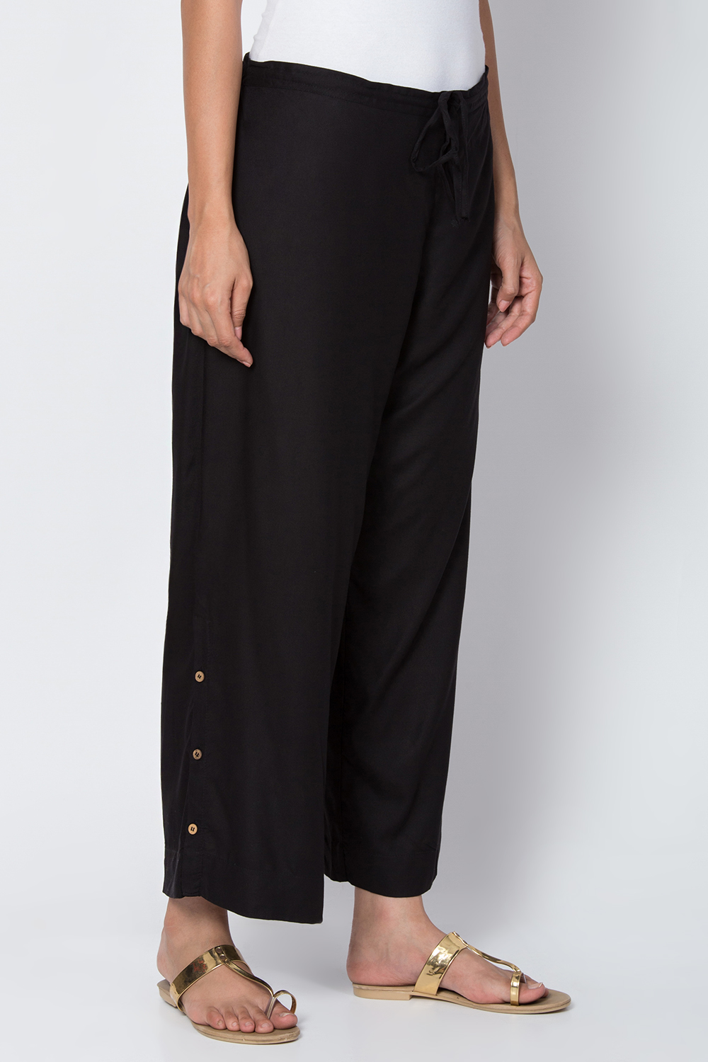 Black Viscose Solid Palazzo image number 2