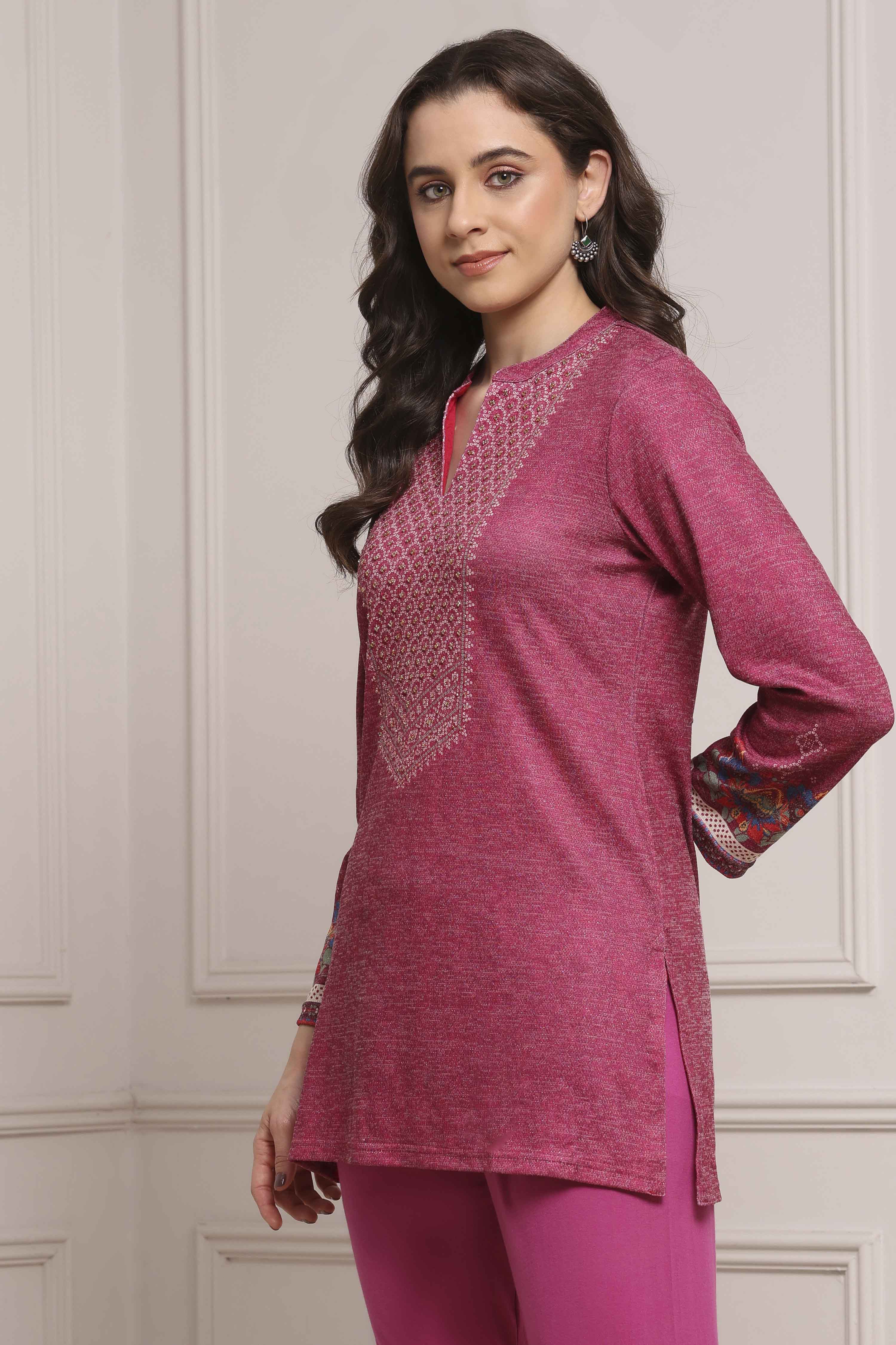 Pink Blended Printed Kurta image number 2