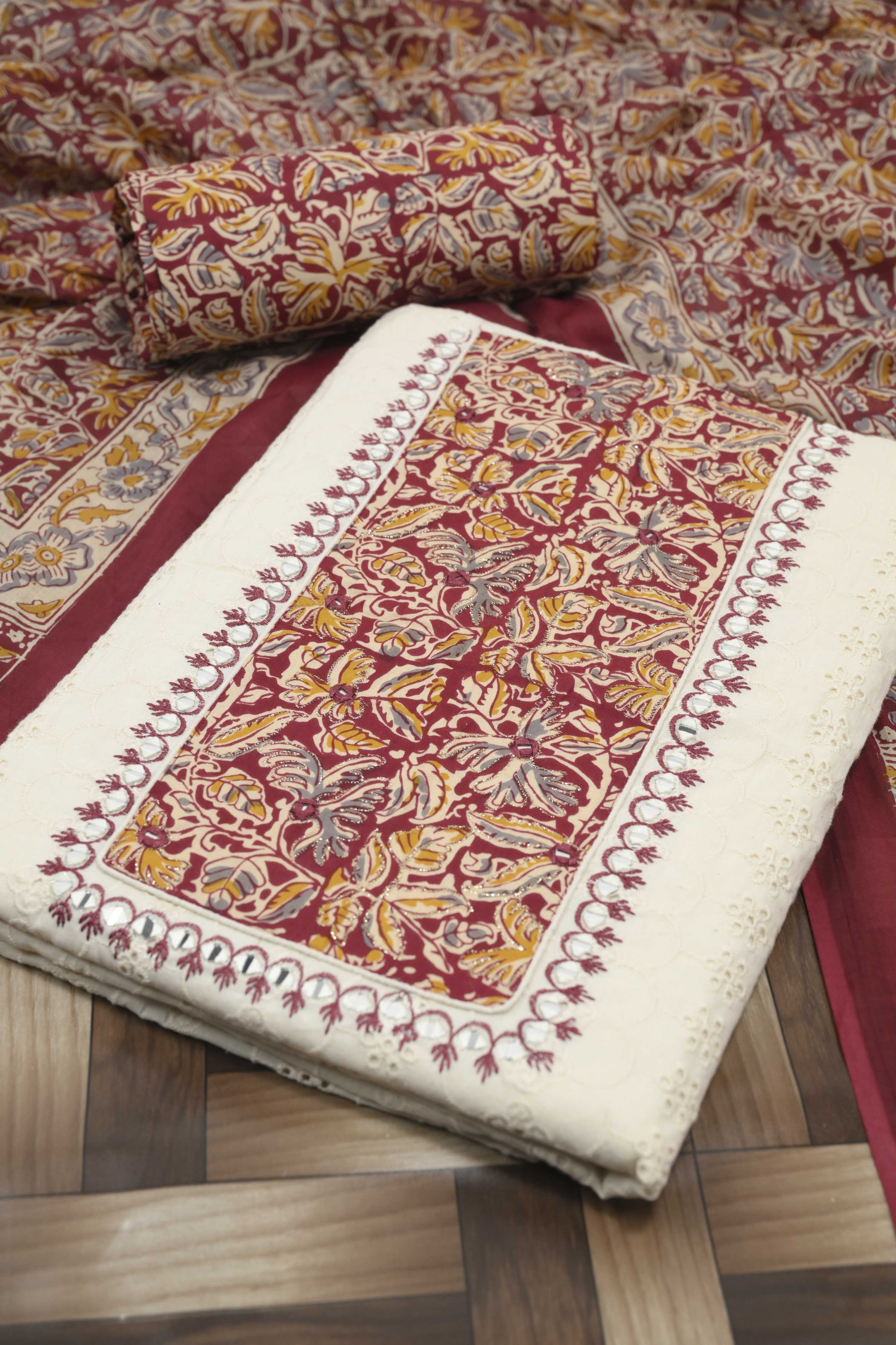 Blue Cotton Printed Unstitched Suit Set image number 1