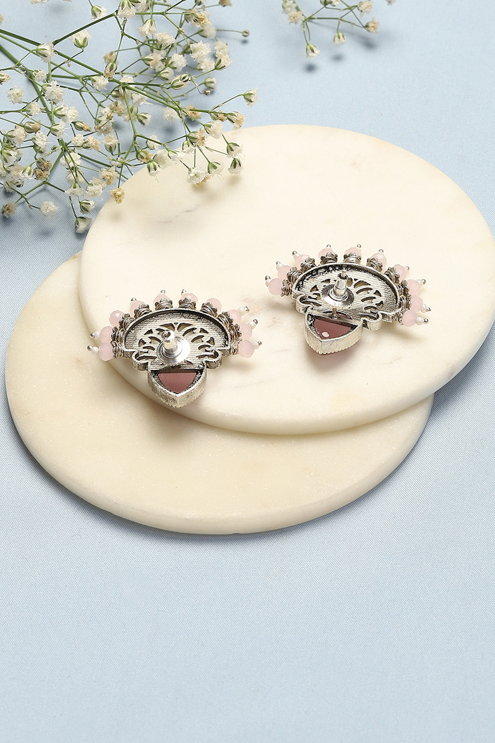 Oxidised Light Pink Brass Earrings image number 2