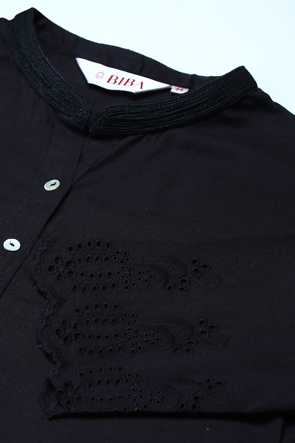 Black Cotton Flax Solid Kurti image number 1