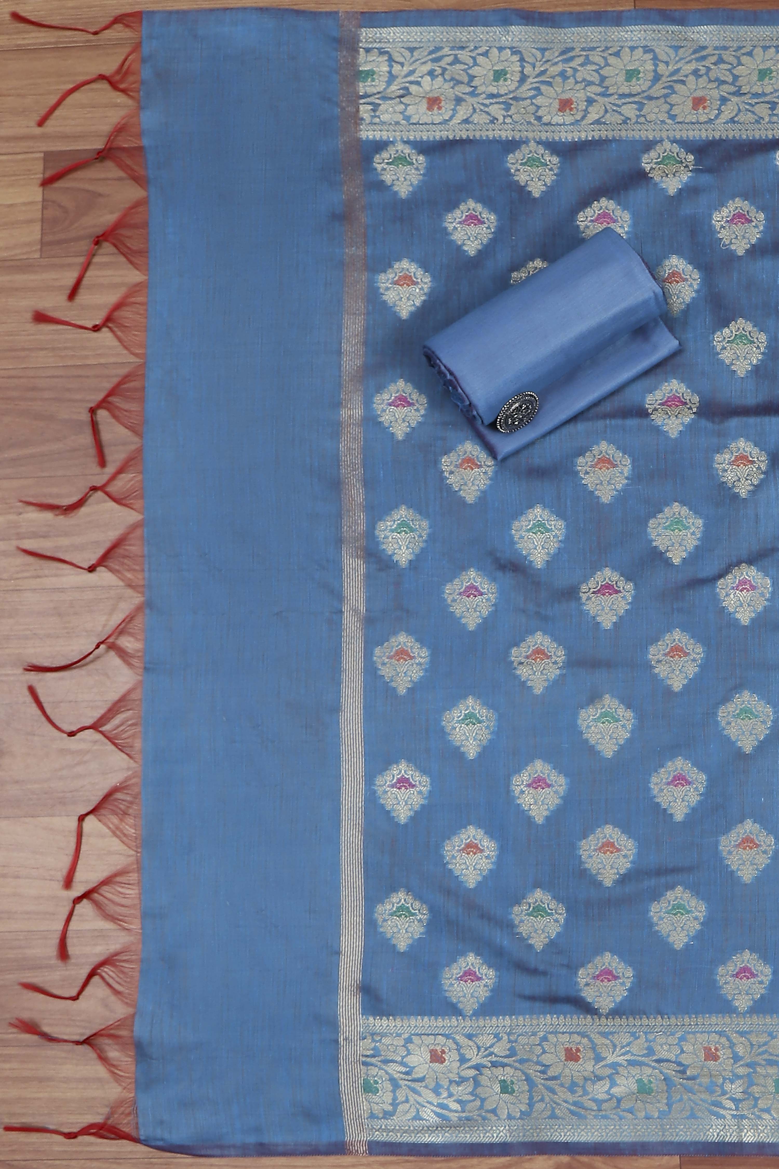 Red Cotton Printed Embroidered Unstitched Suit Set image number 3