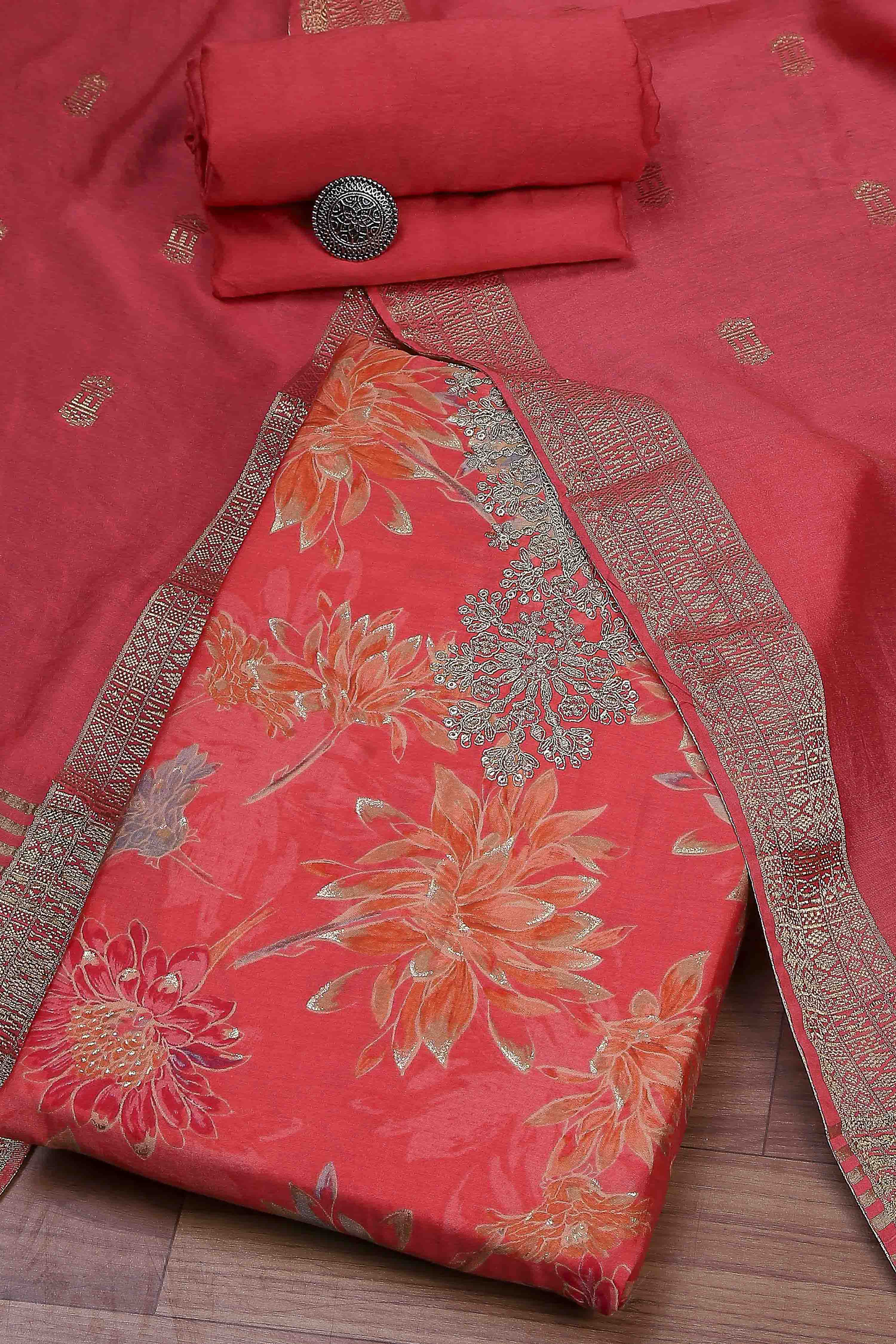 Green Modal Rajasthani Print Unstitched Suit Set image number 0