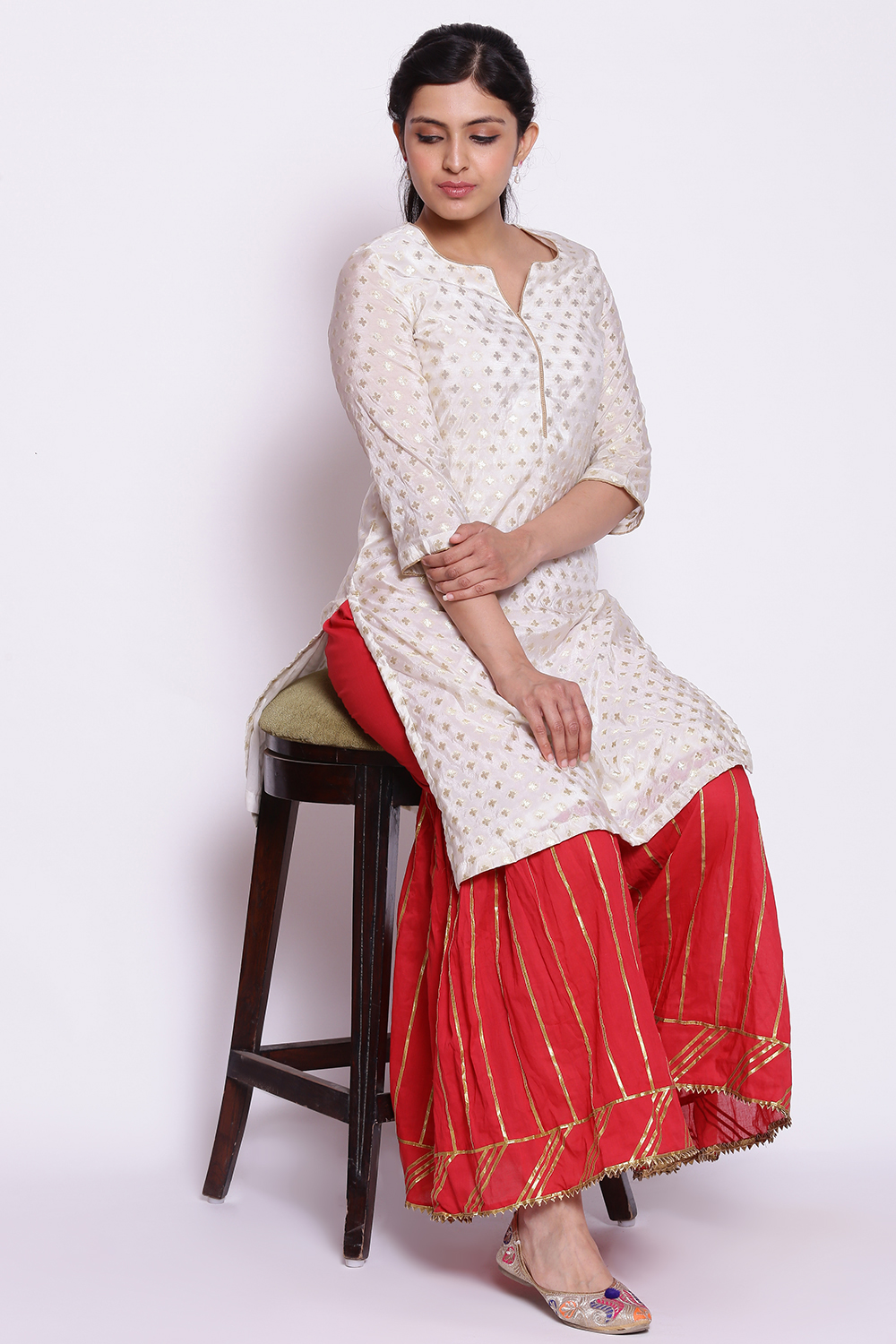 Crimson Red Cotton Sharara image number 2