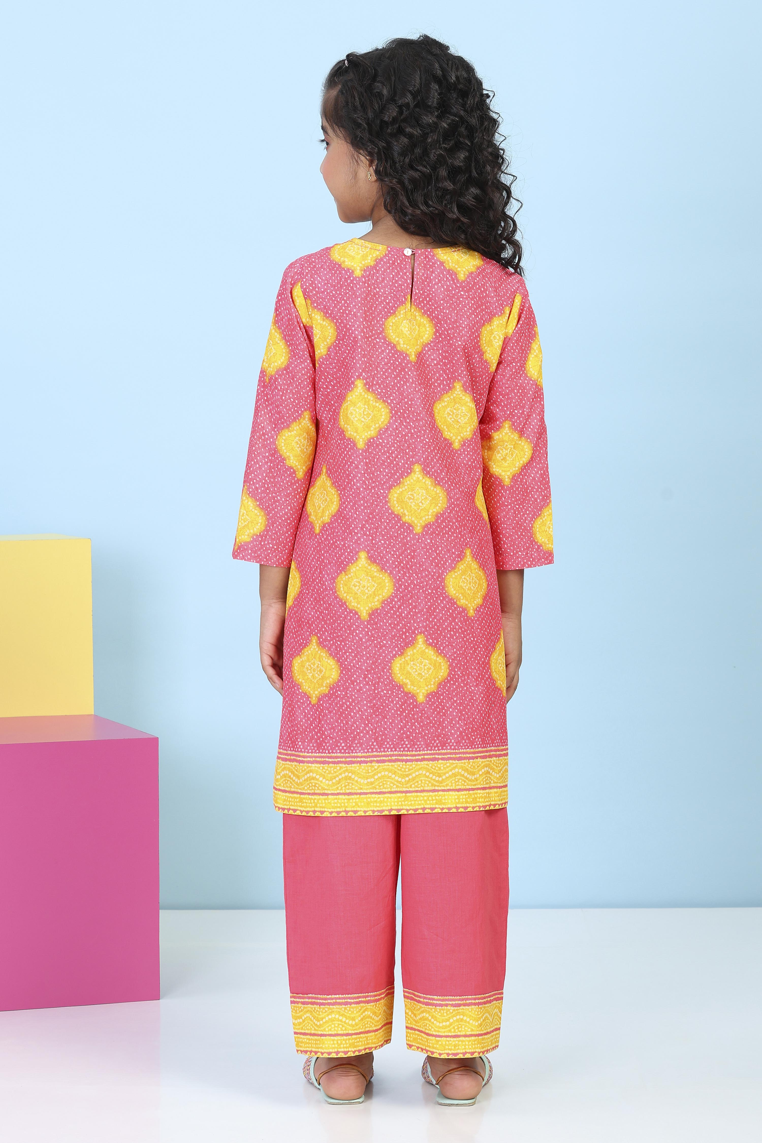 Pink Cotton Printed Straight Suit Set image number 5