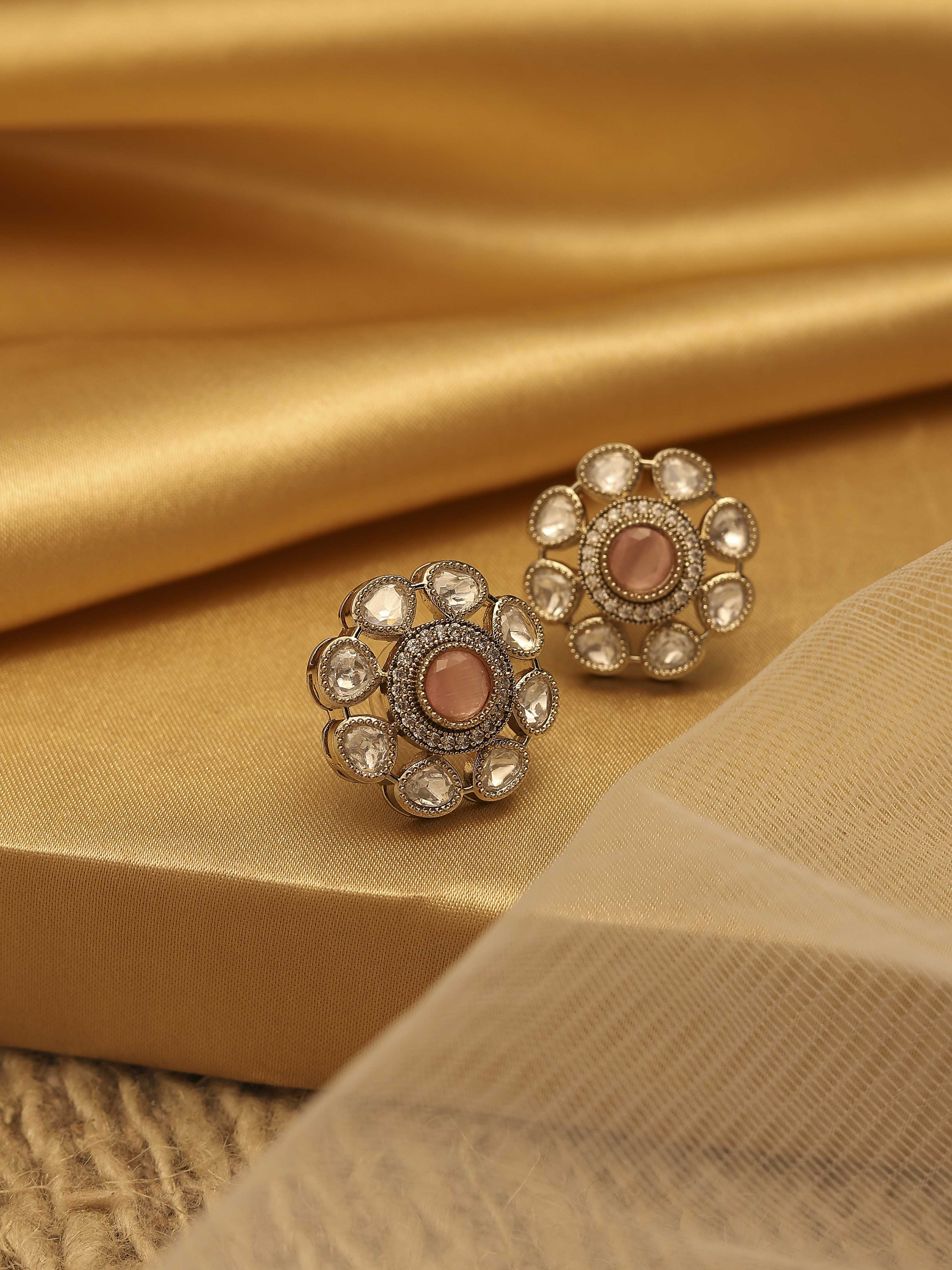 Peach Gold Plated Brass Floral Studs image number 0