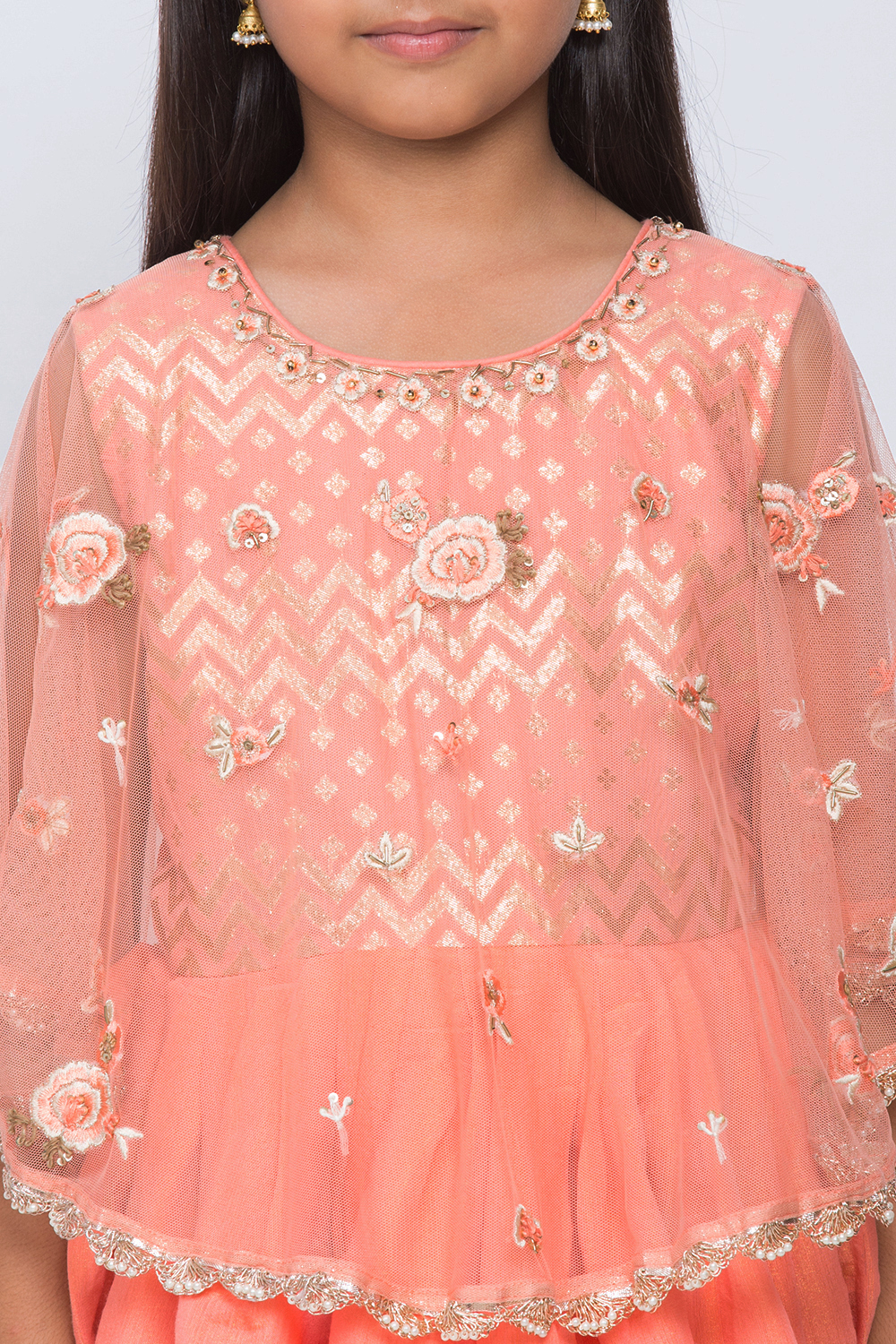 Salmon Peach Silk Two Piece Set image number 1