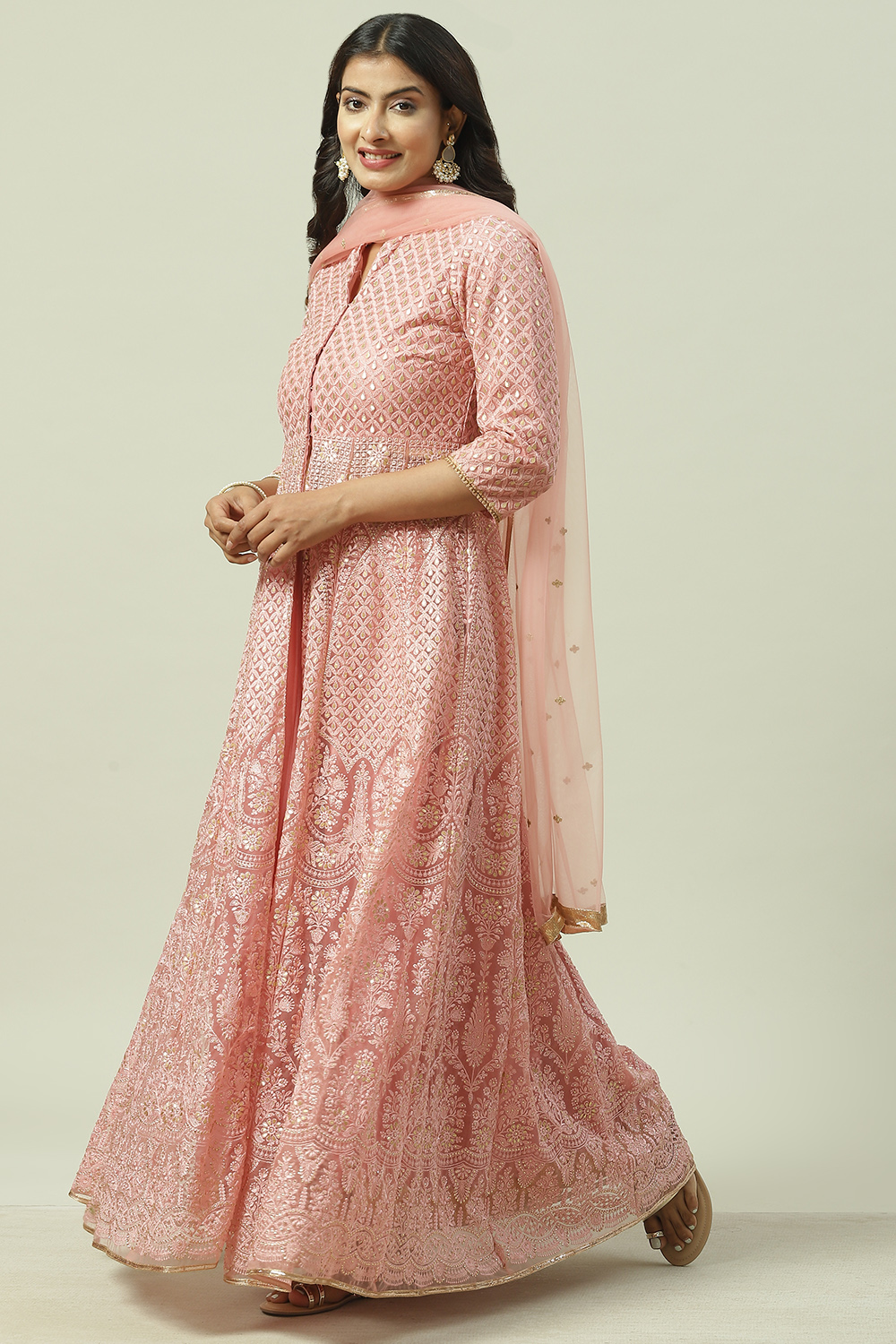 Yellow Flared Kurta Lehenga Suit Set image number 5