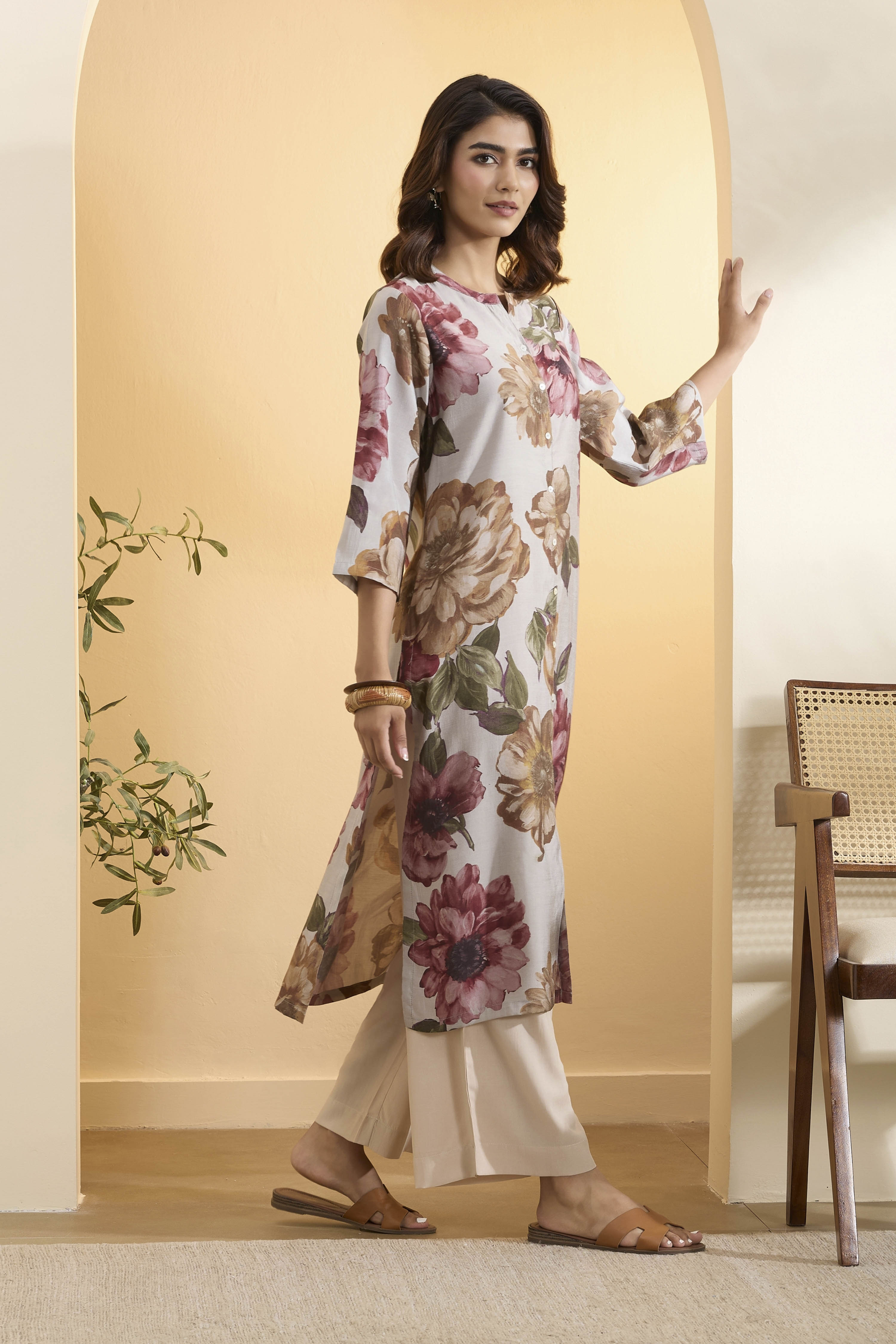 Grey Poly Viscose A Line Kurta image number 4