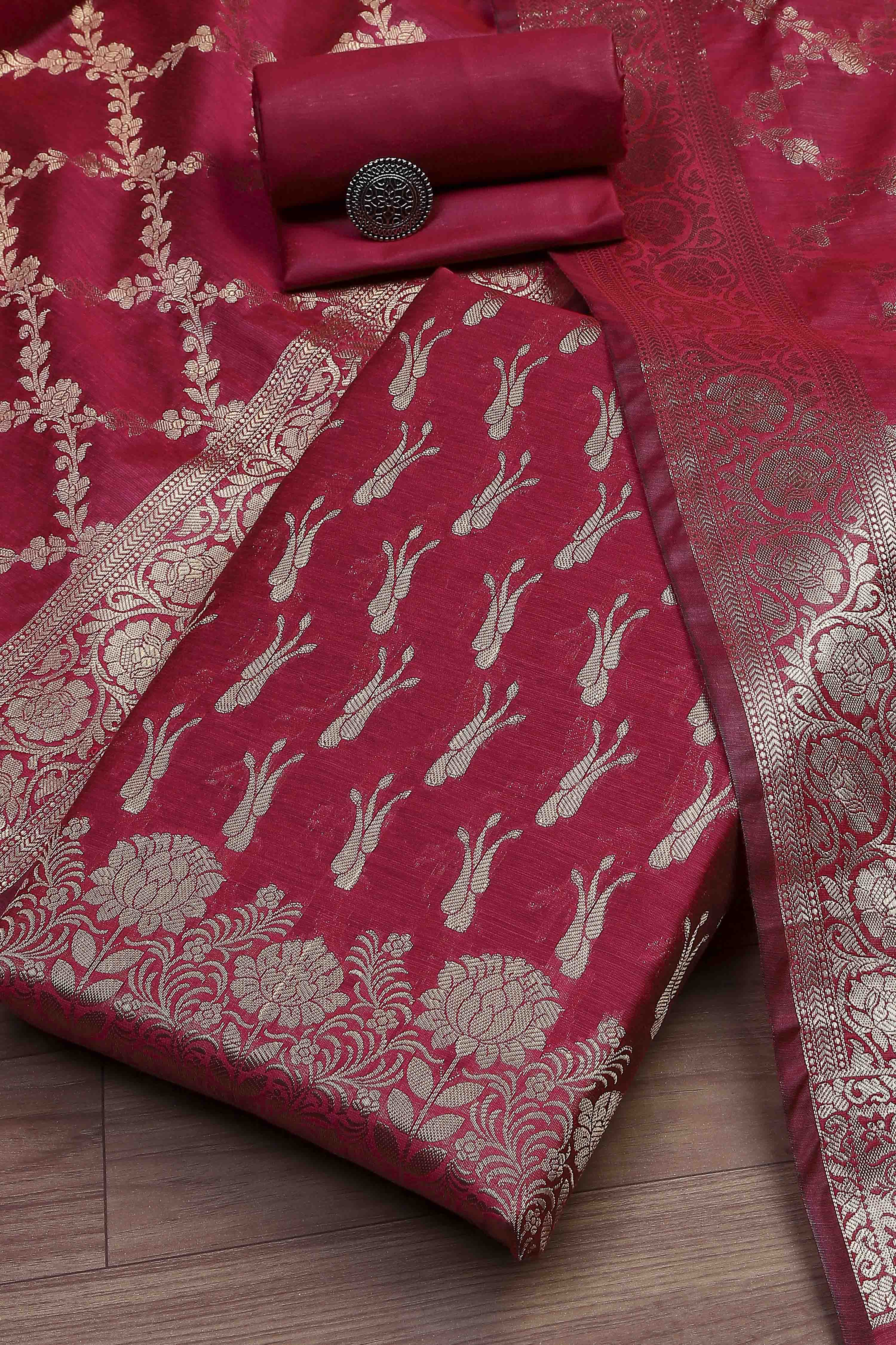 Turquoise Cotton Printed Embroidered Unstitched Suit Set image number 0