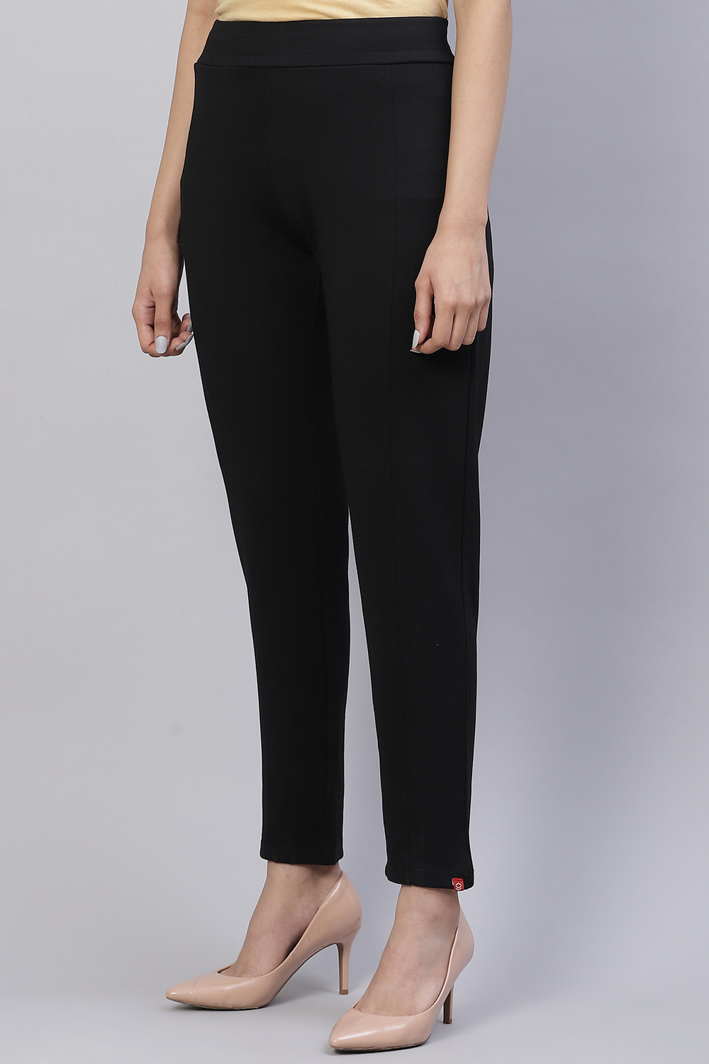 Navy Straight Poly Viscose Leggings image number 2