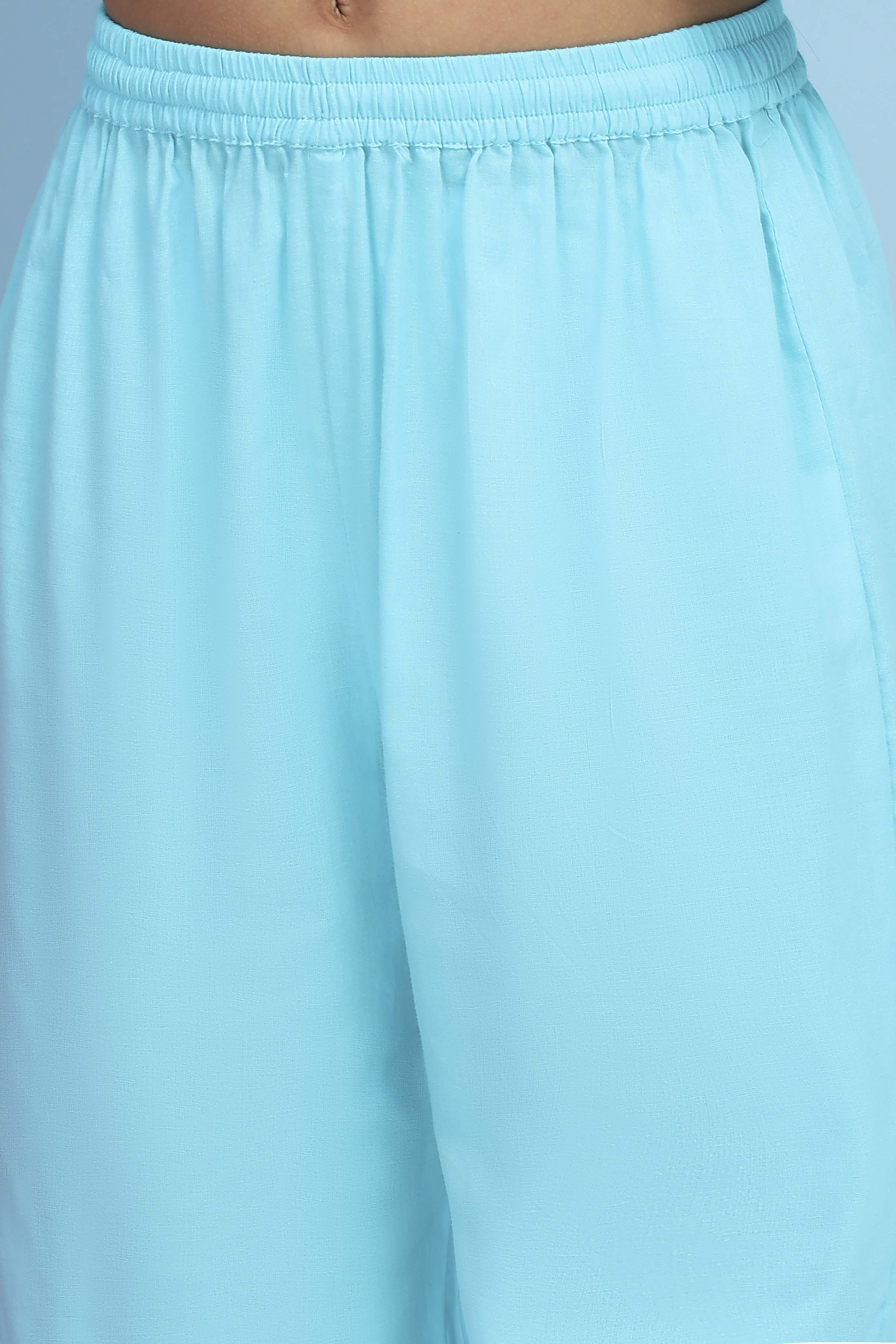 Blue Cotton Printed Tiered Suit Set image number 2