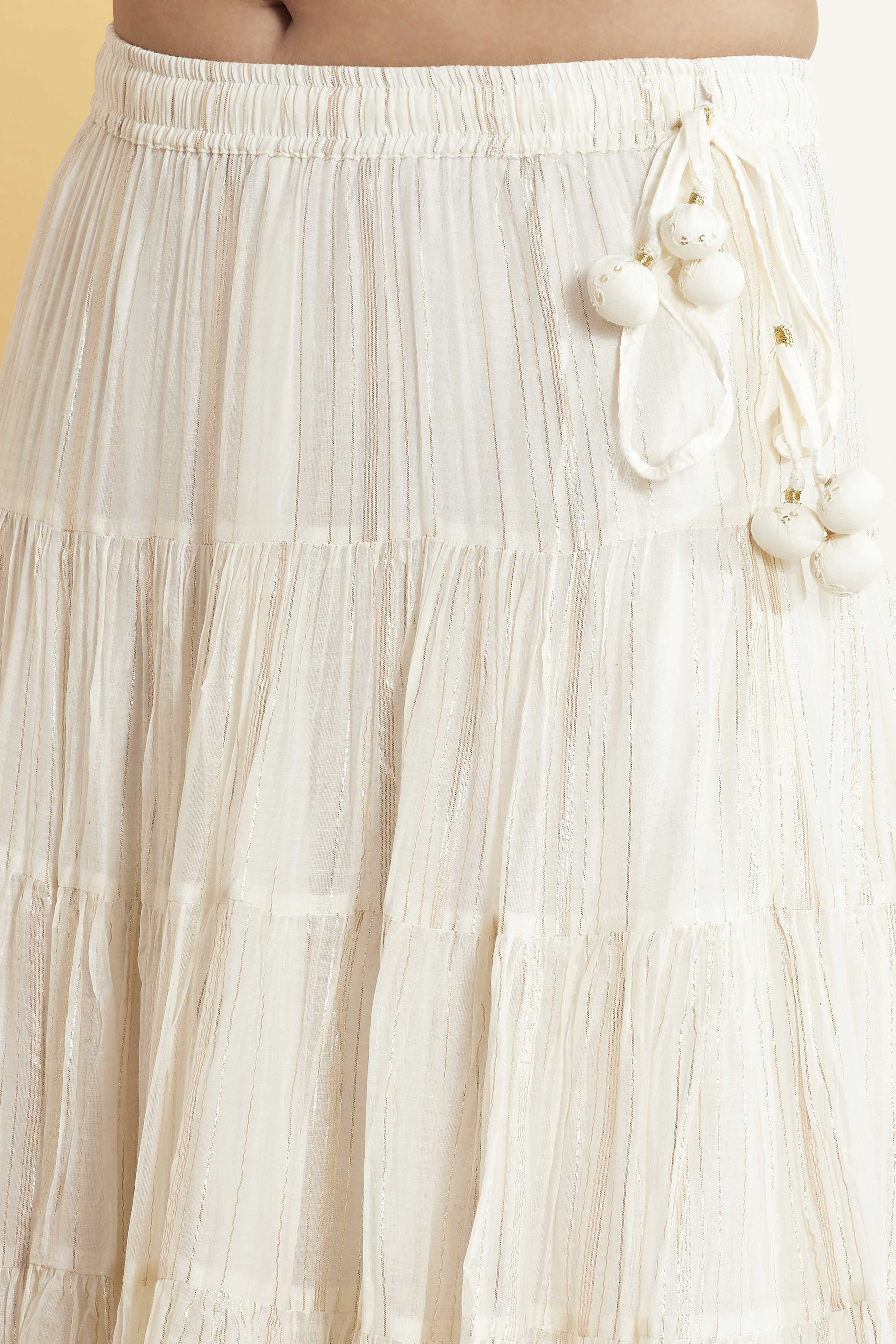 Off-White Cotton Embroidered Silk Fusion Set image number 2