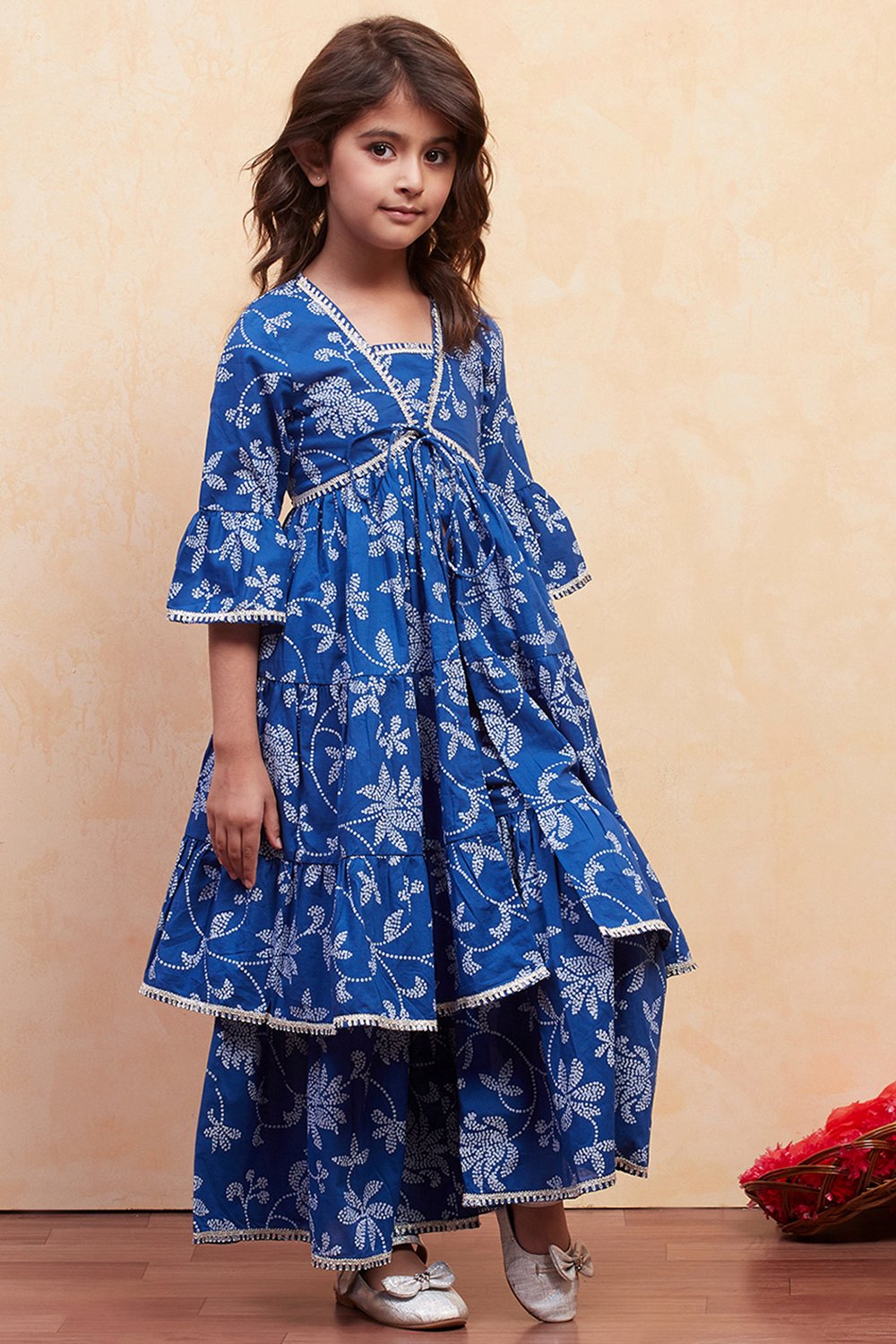 Blue Cotton Tiered Suit Set image number 5